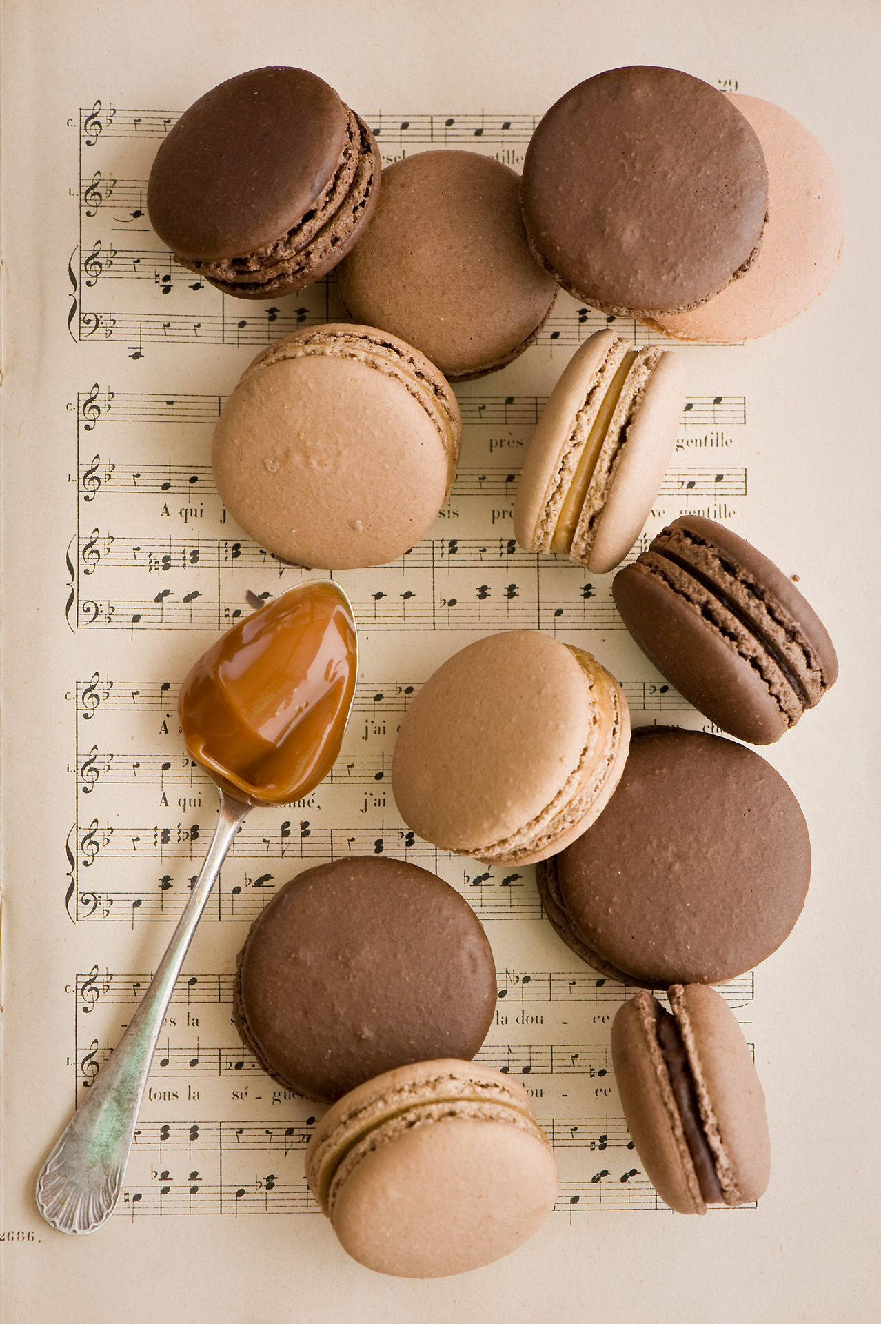 Neutral iPhone Macaroons, vintage sheet music, caramel, Full HD Phone Wallpaper