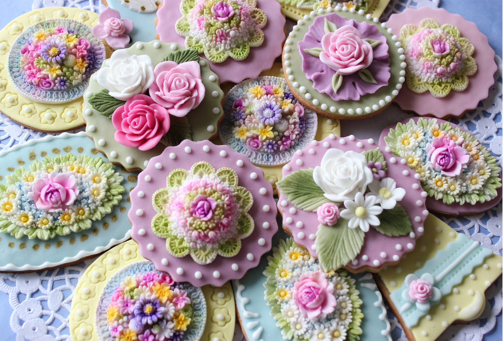 fondant flowers, pastel pinks, whites, Full HD Desktop Wallpaper