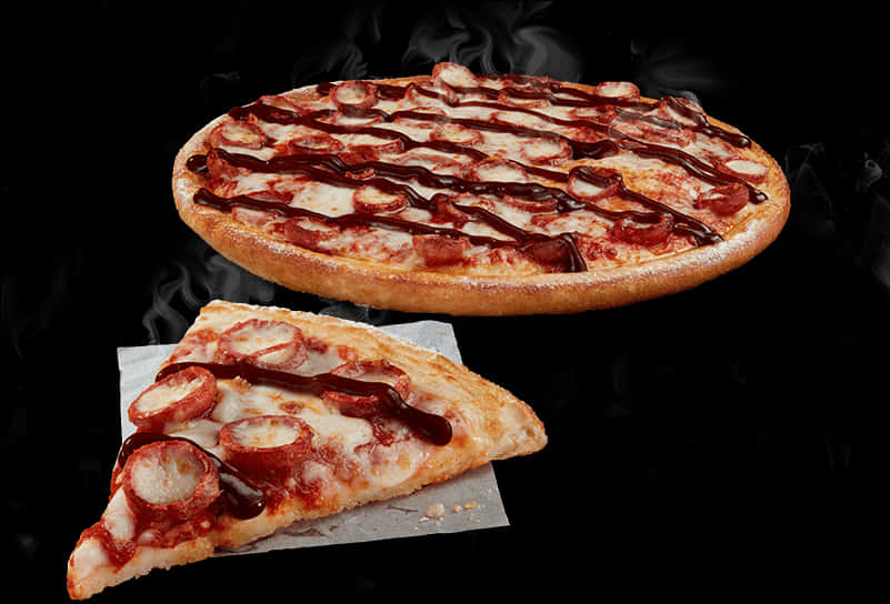 steaming hot pepperoni pizza, b b q drizzle, parchment paper, SD Desktop Wallpaper