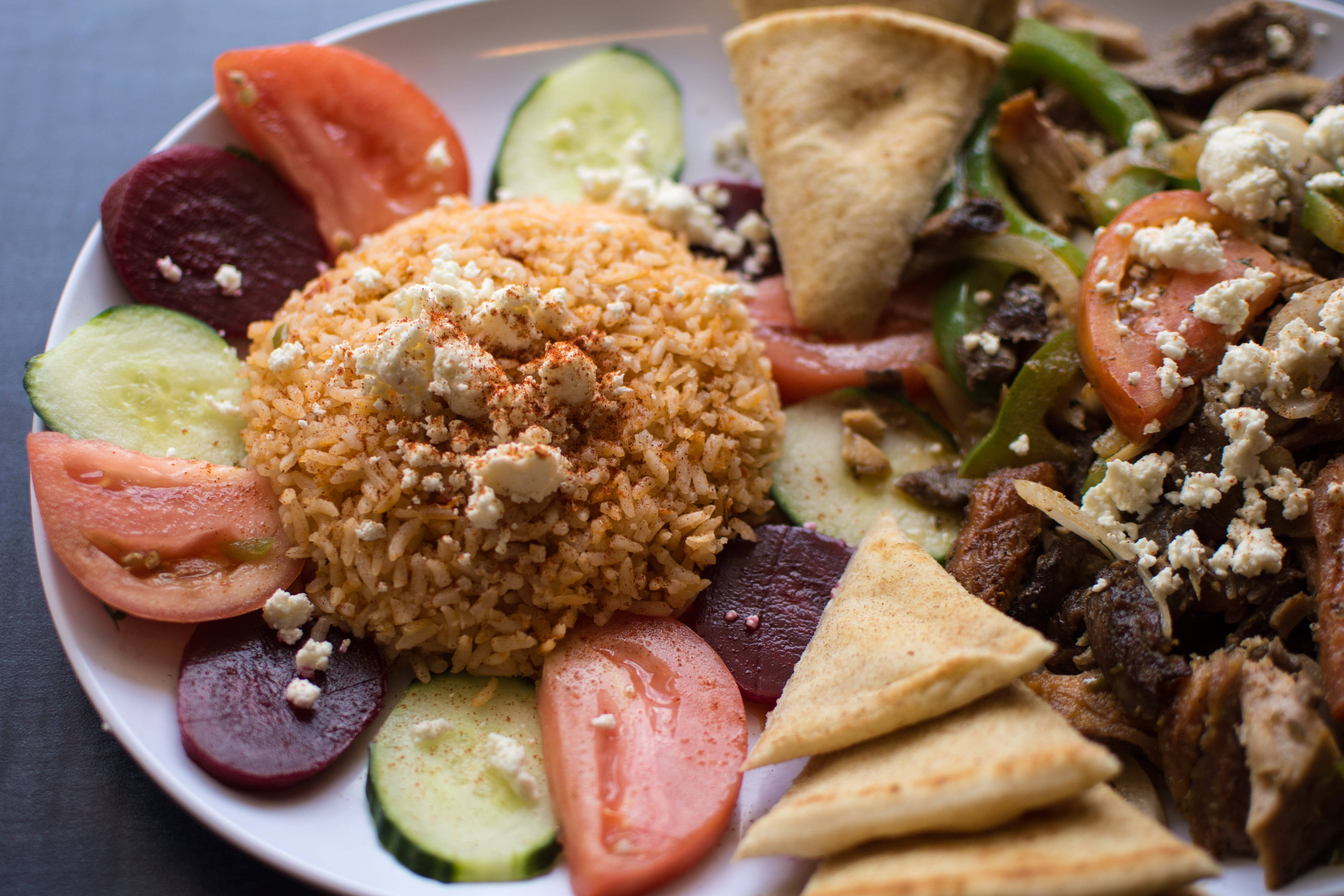 Greek food, rice pilaf, feta cheese, 5K Desktop Wallpaper