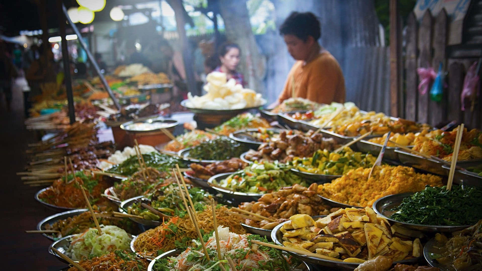 Indian Food, street food stall, colorful dishes, Full HD Desktop Wallpaper