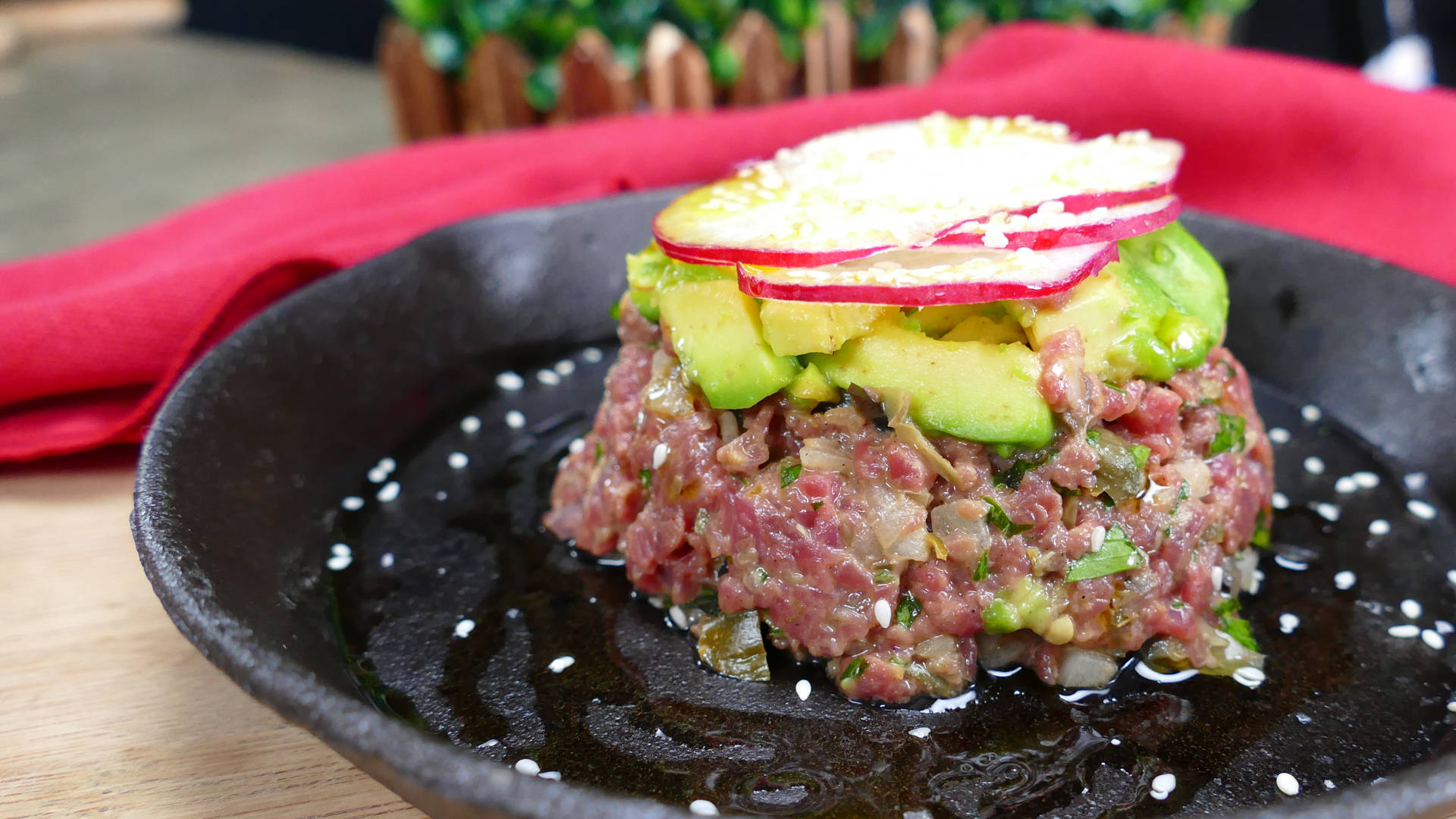 steak tartare, avocado, avocado radish, Full HD Desktop Wallpaper