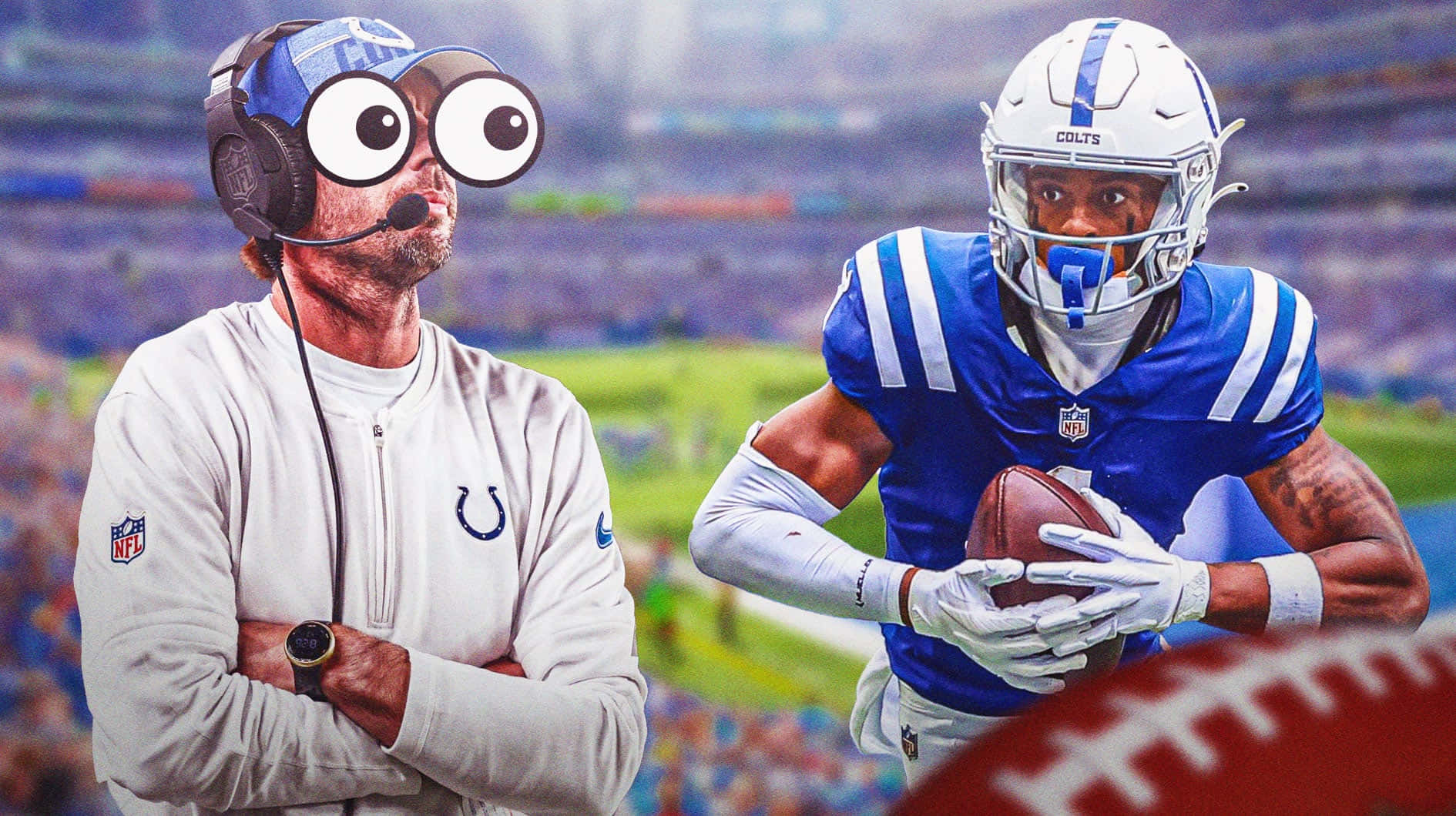Googly Eyed Coach, Colts player, stadium field, HD Desktop Wallpaper