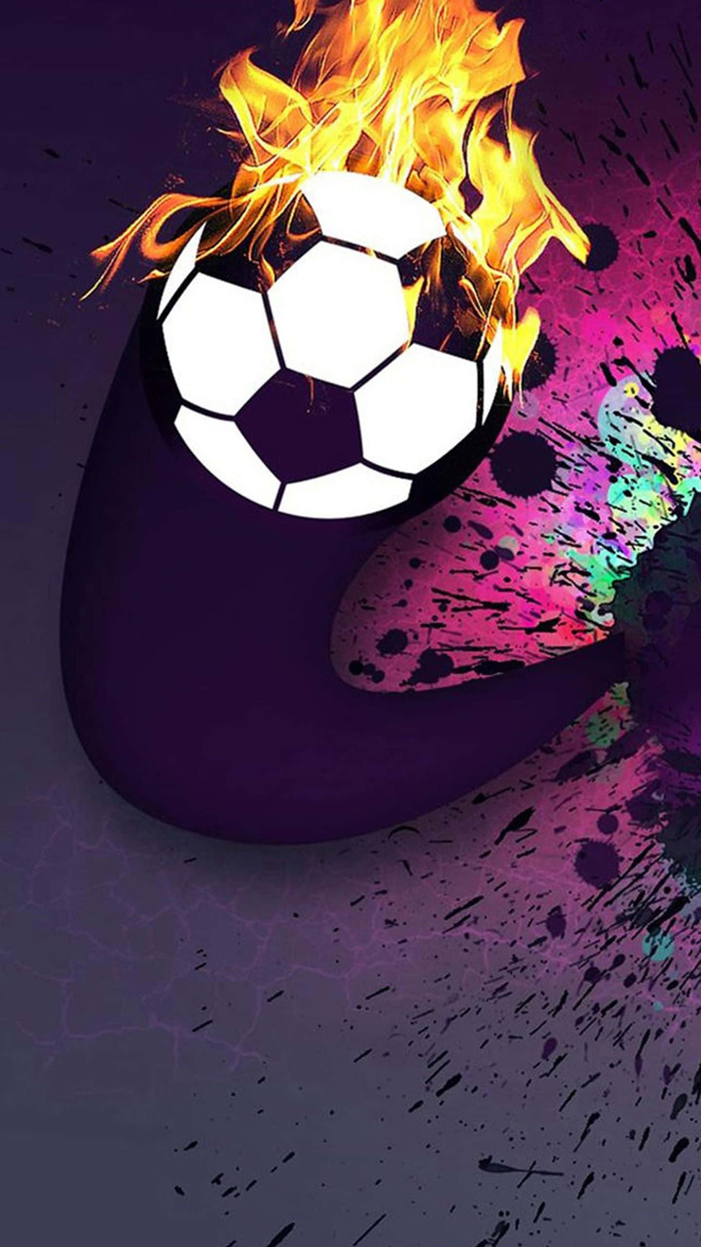 Football Galaxy, flaming soccer ball, purple abstract shape, 2K Phone Wallpaper