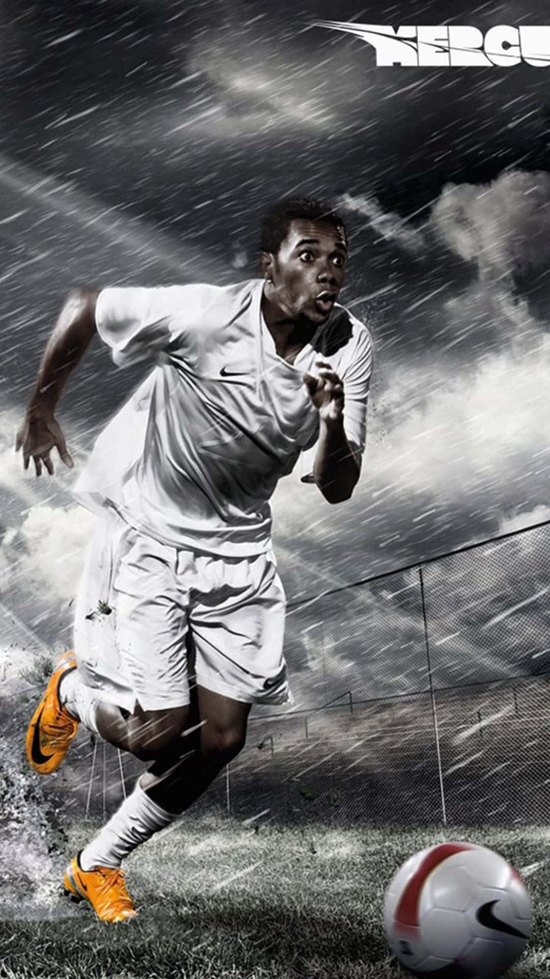 Football Galaxy, white uniform, heavy rain, Full HD Phone Wallpaper