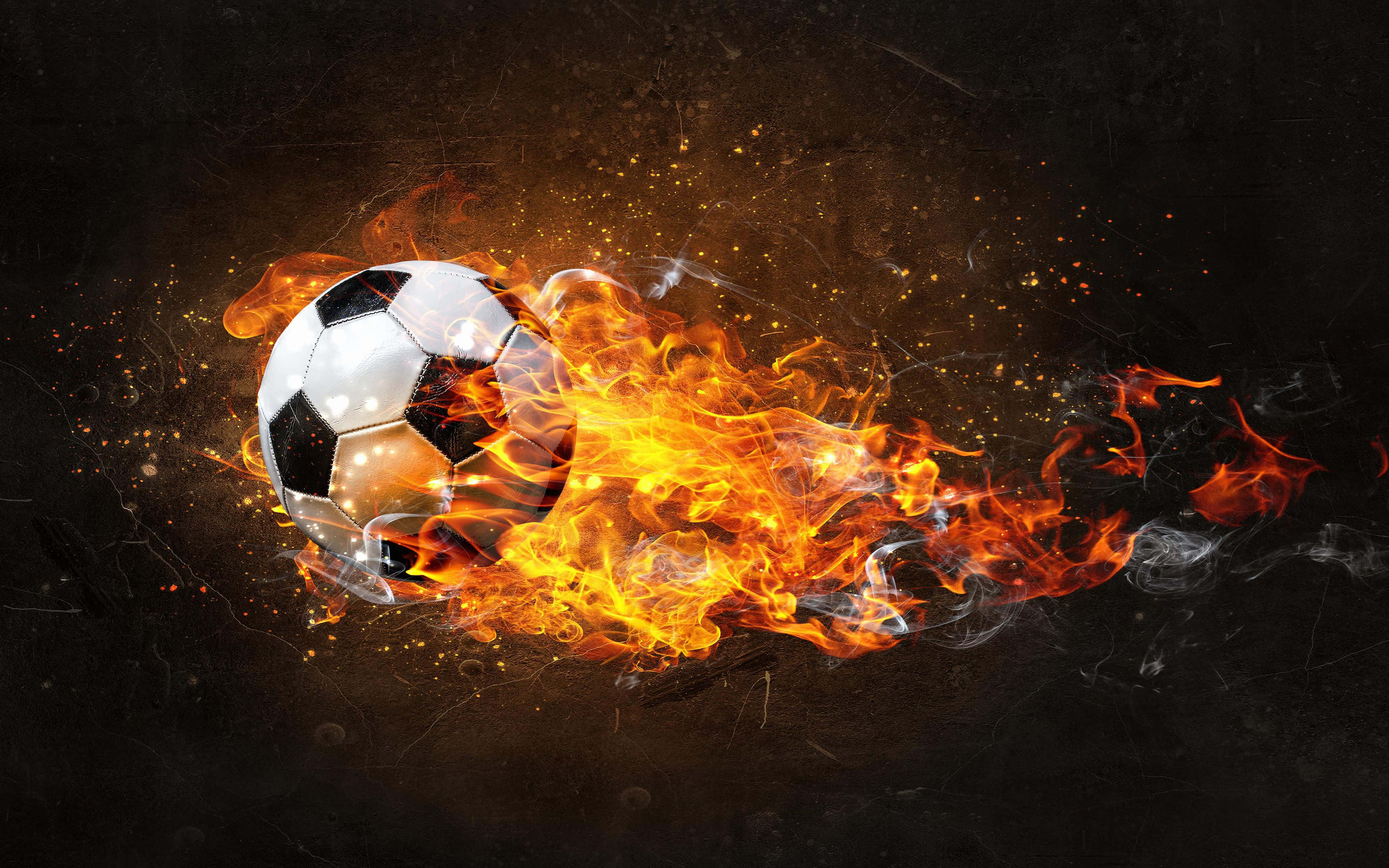 Football On Fire, flaming soccer ball, dark space, 4K Desktop Wallpaper