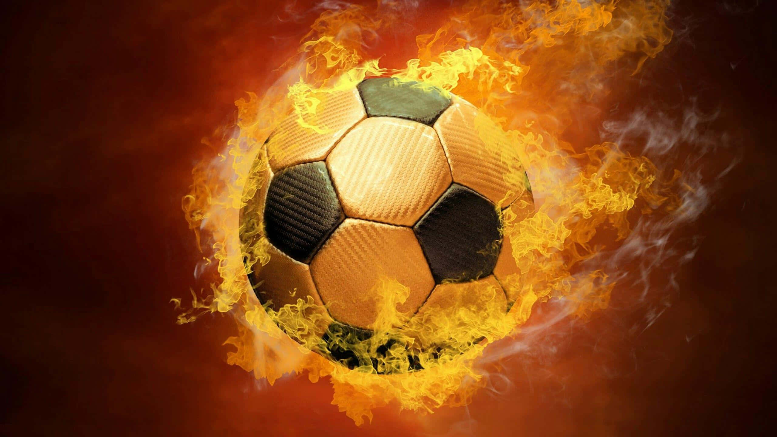 football on fire, 2560 x 1440, vibrant orange flames, 2K Desktop Wallpaper