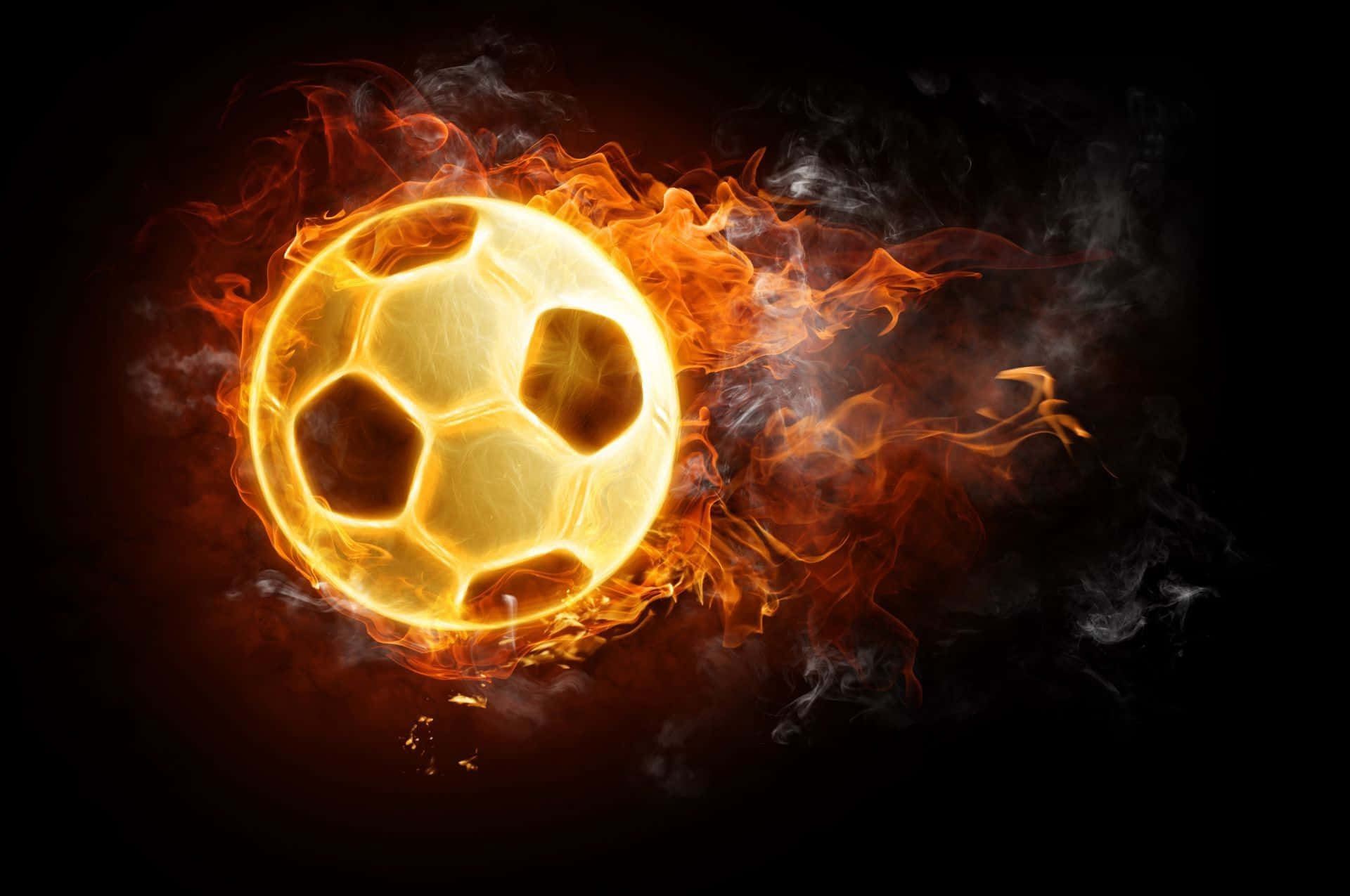 Football On Fire, glowing soccer ball, vibrant orange flames, Full HD Desktop Wallpaper