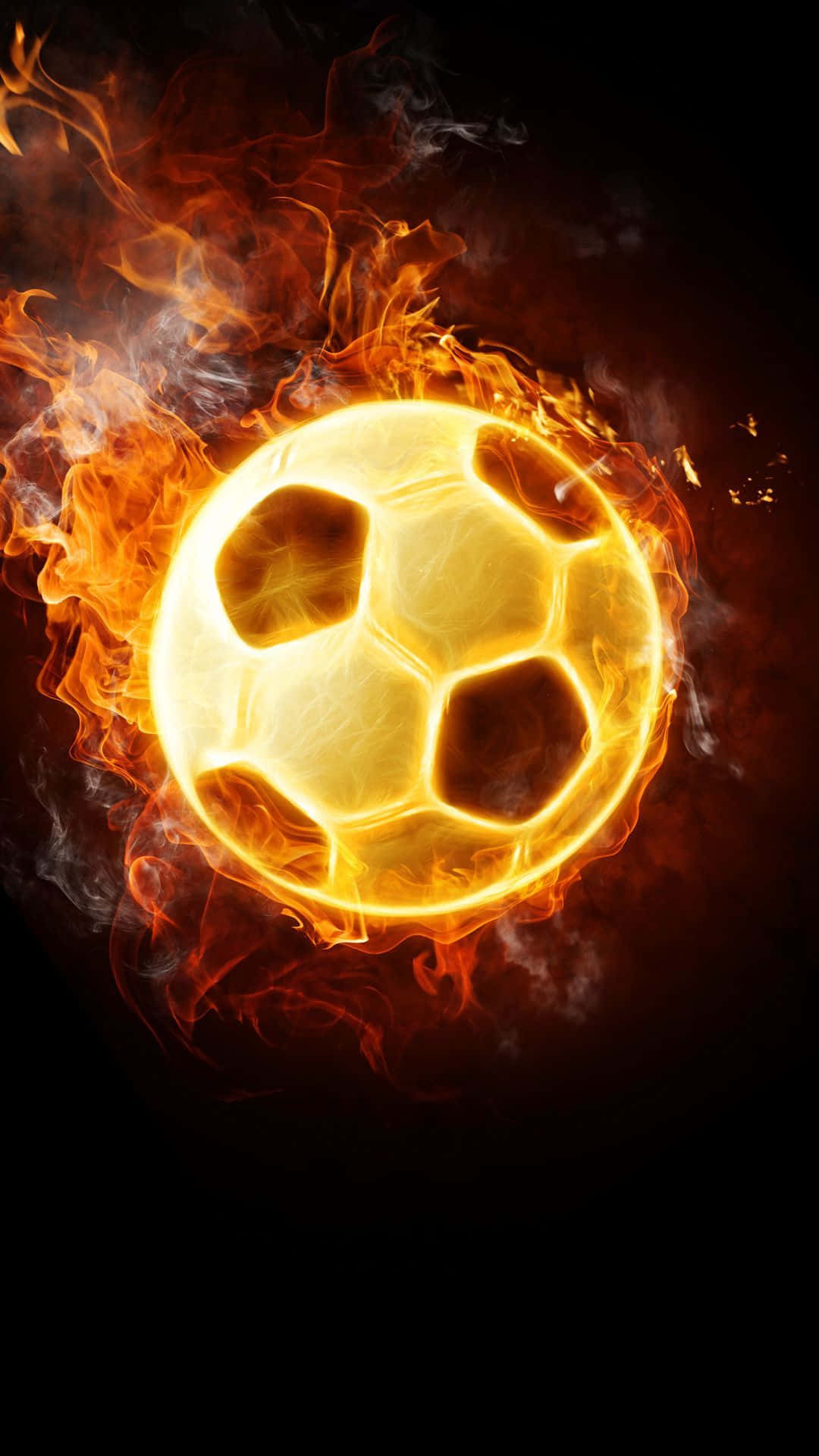Football On Fire, glowing soccer ball, vibrant orange flames, Full HD Phone Wallpaper