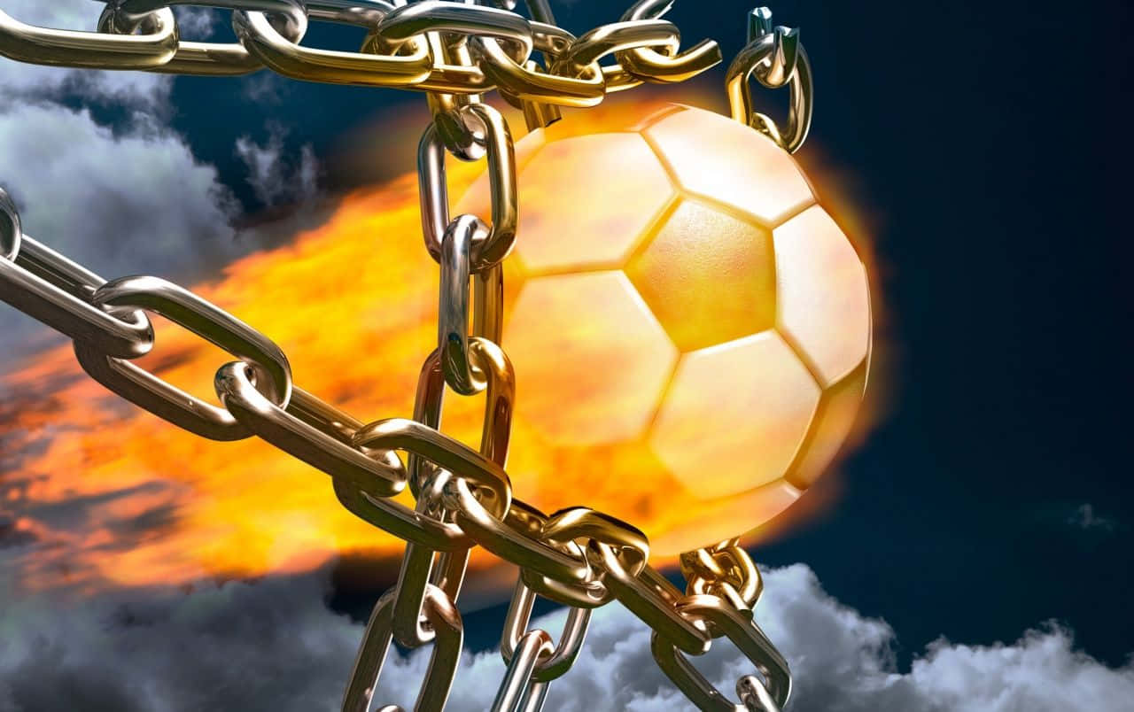 Football On Fire, golden chains, fiery sunset sky, HD Desktop Wallpaper