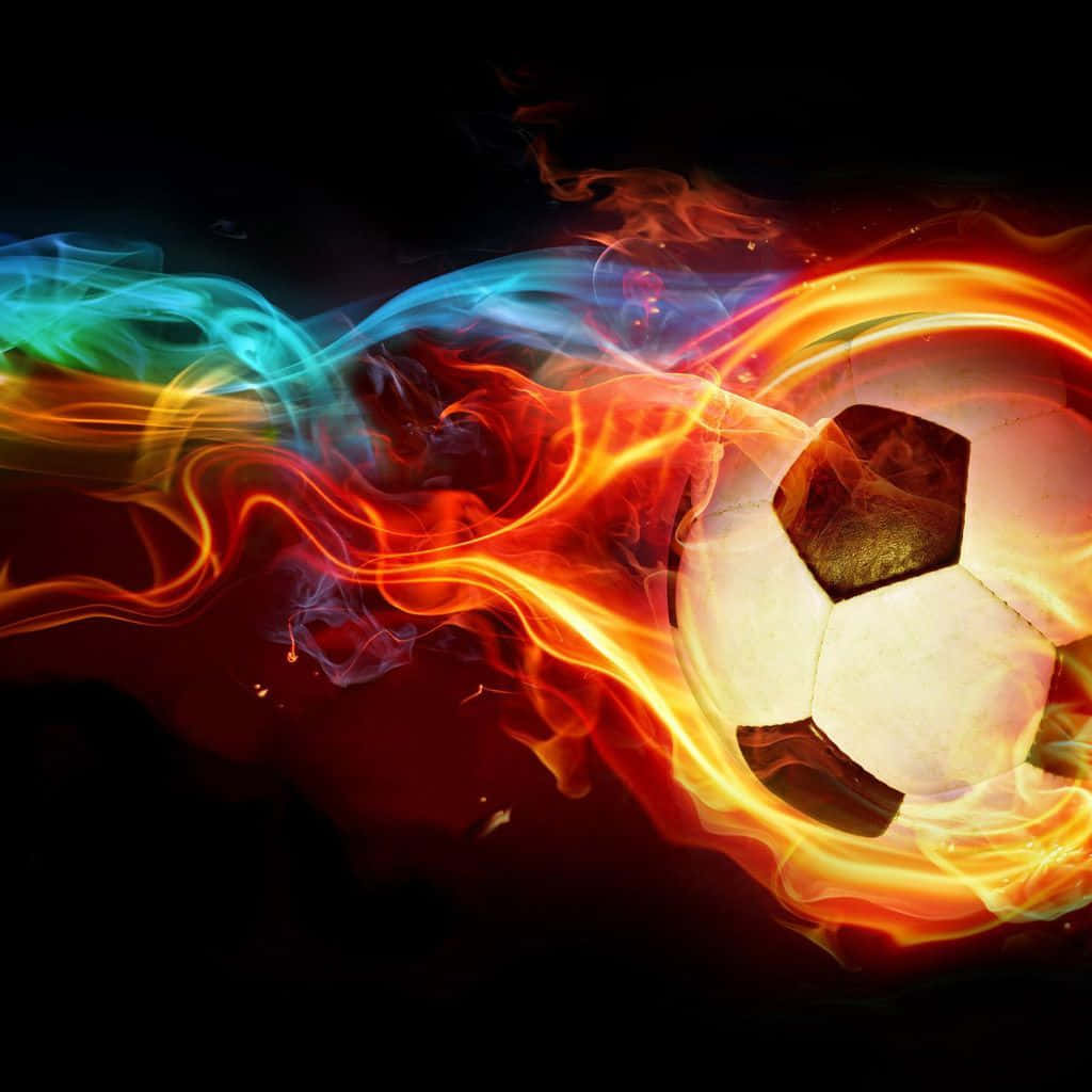 Football On Fire, vibrant orange flames, swirling blue smoke, SD Desktop Wallpaper