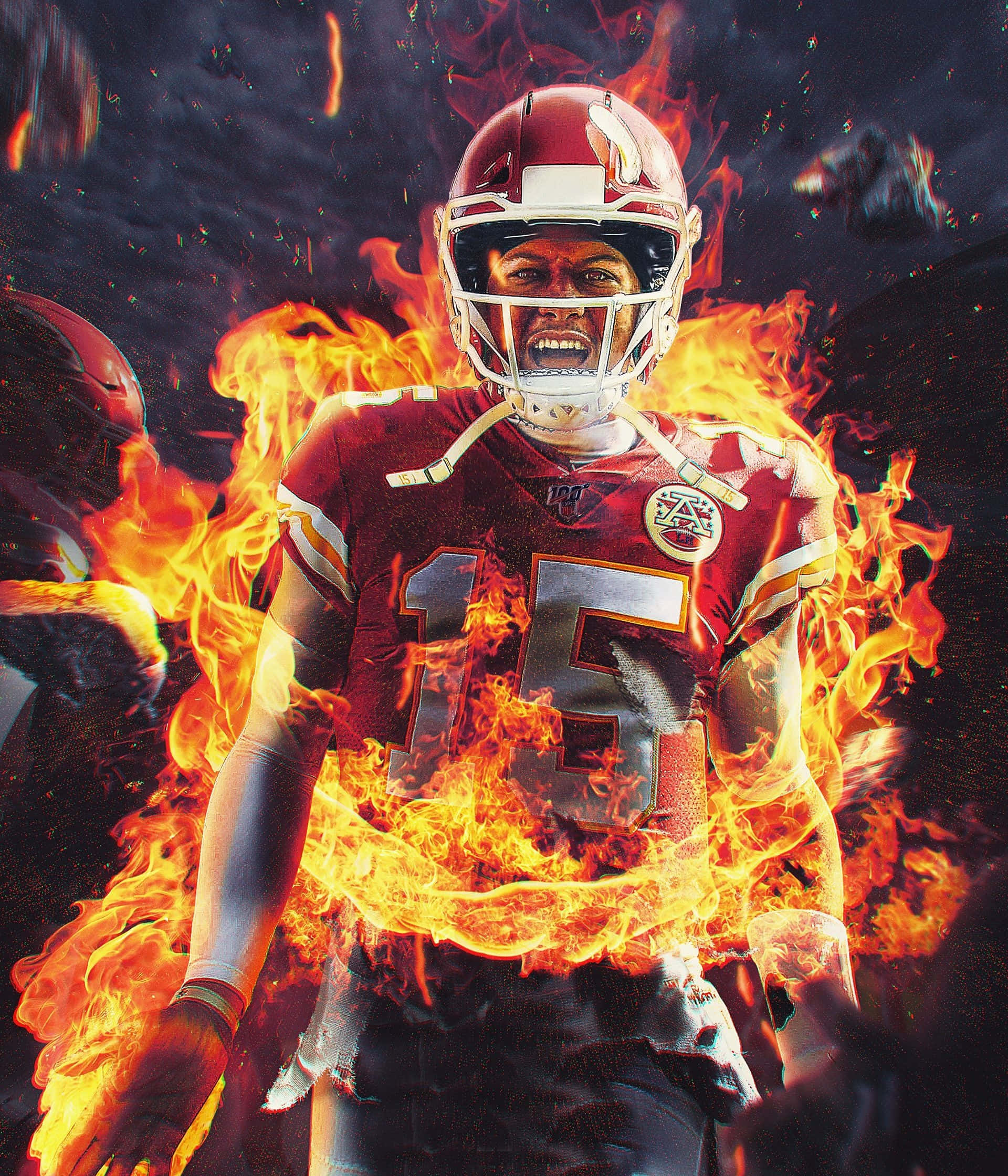 Football On Fire, red jersey number 15, roaring flames, Full HD Phone Wallpaper