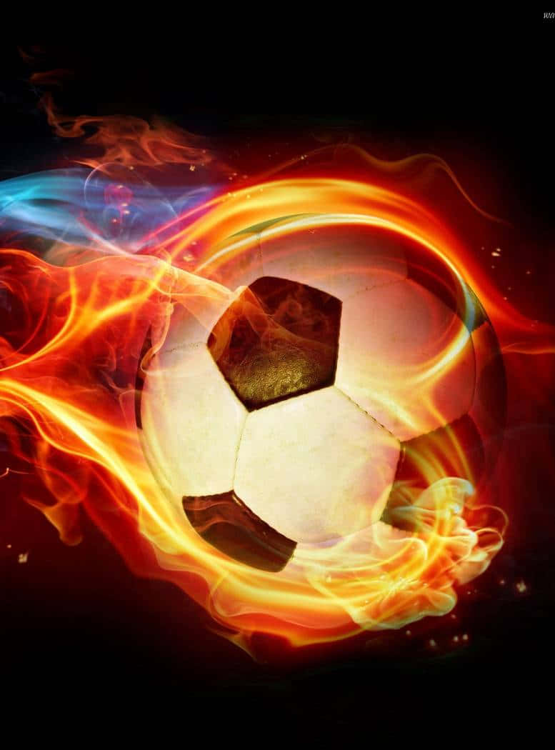 football on fire, vibrant orange and blue flames, dark background, SD Phone Wallpaper