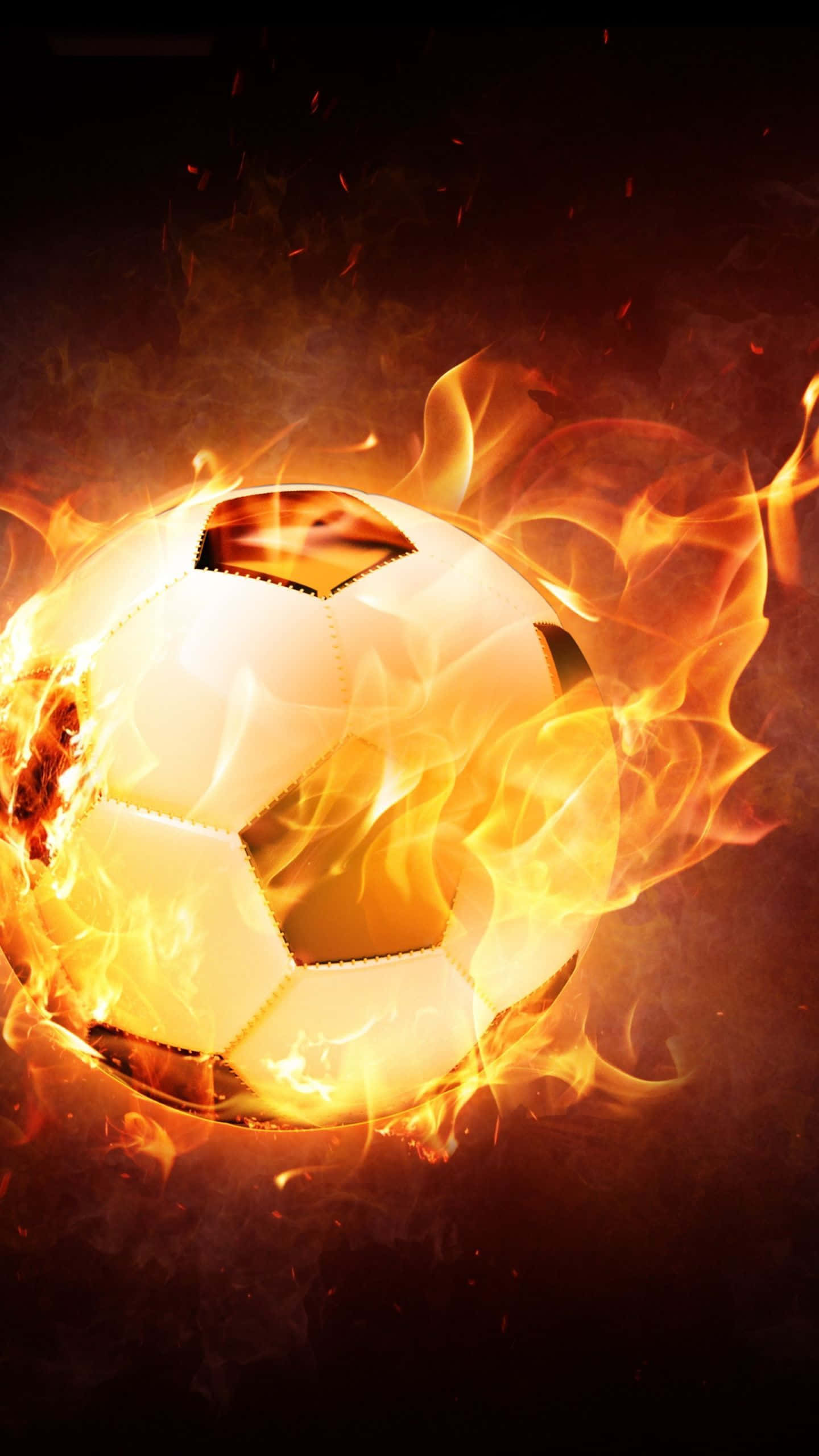 Football On Fire, vibrant orange flames, dark background, 2K Phone Wallpaper