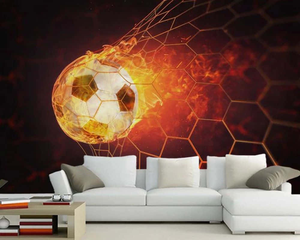 Football On Fire, flaming soccer ball, fiery hexagonal net, SD Desktop Wallpaper