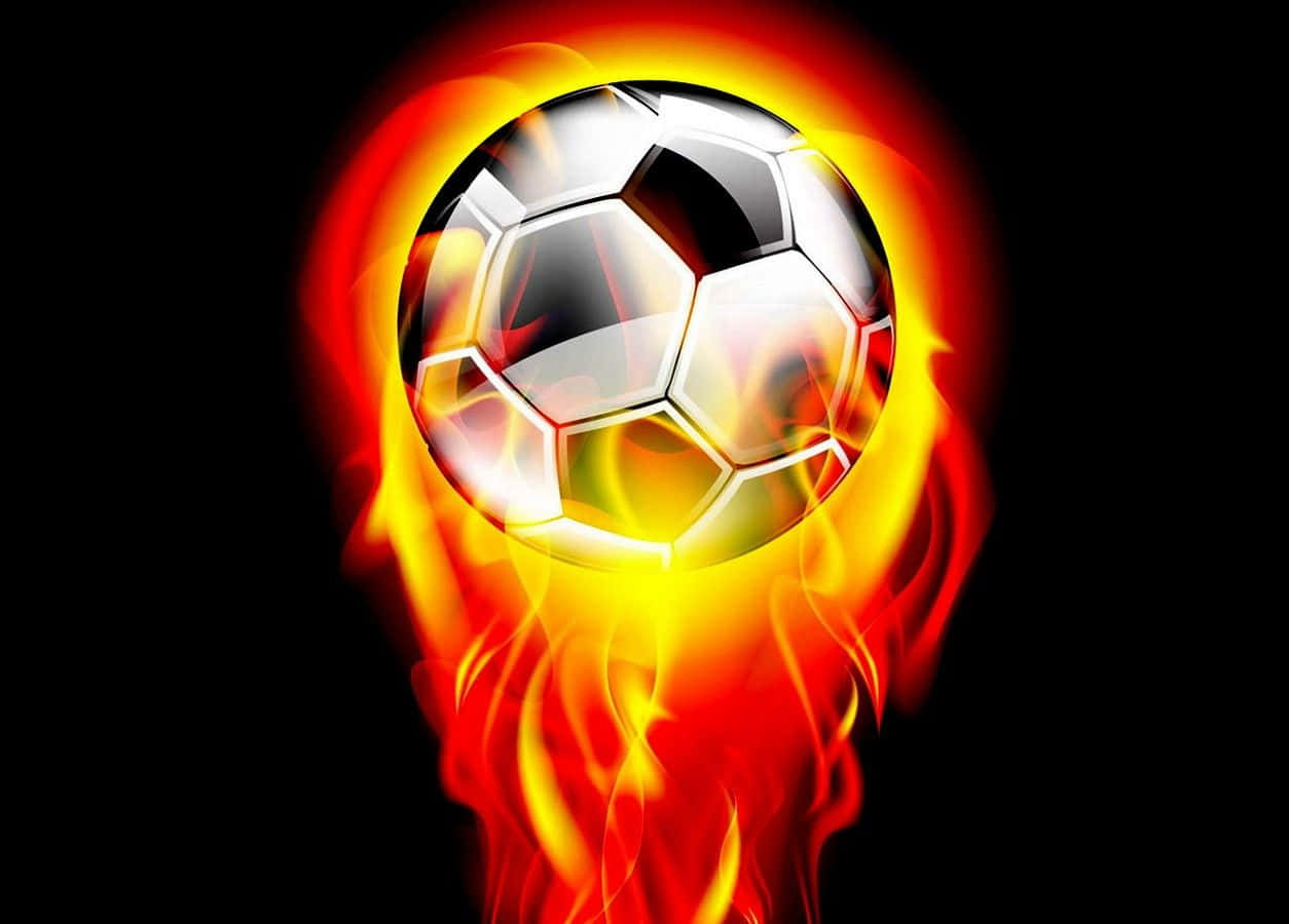 Football On Fire, glossy, vibrant orange and yellow flames, SD Desktop Wallpaper