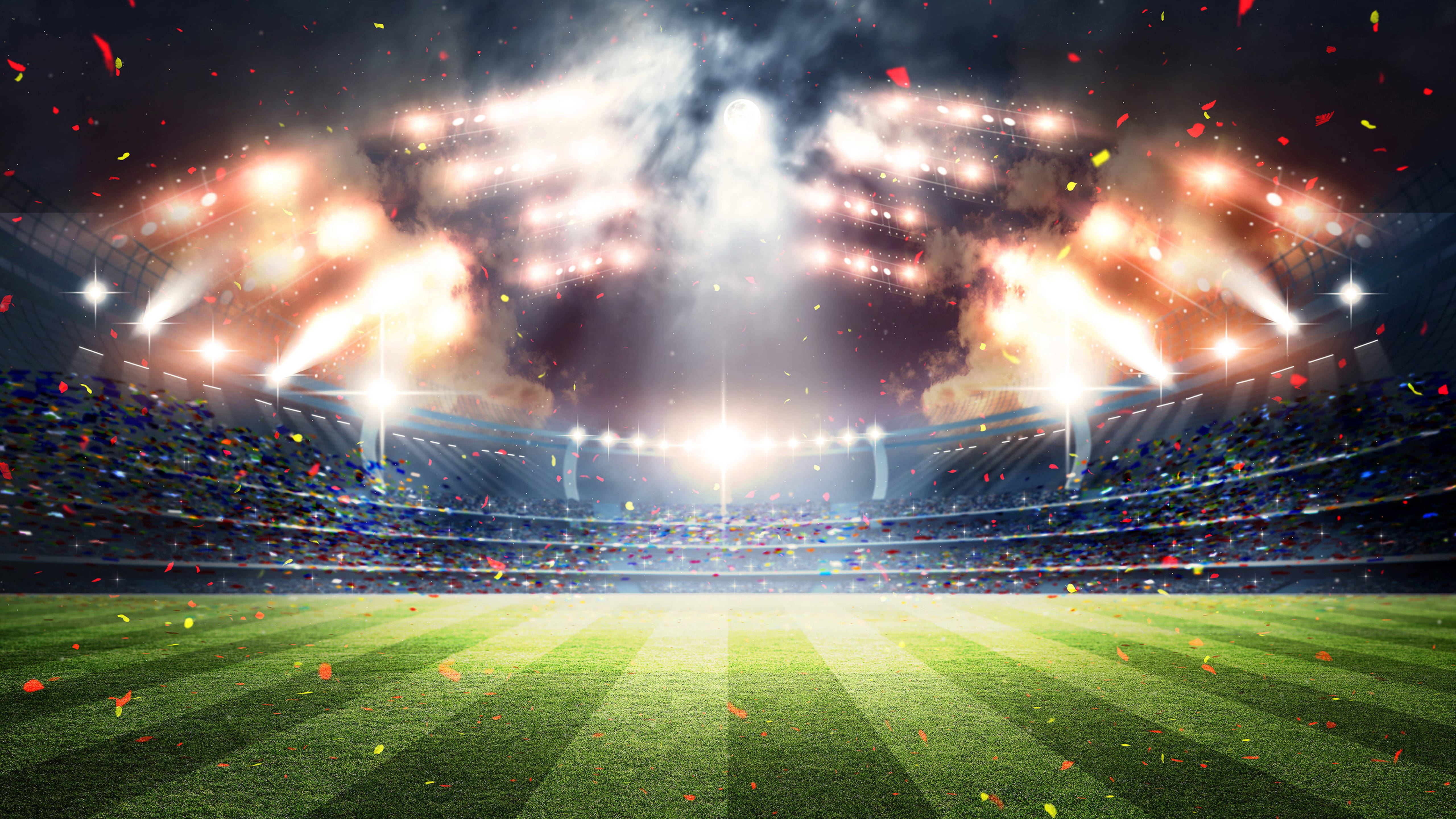 4K Football Fireworks, vibrant stadium, dazzling spotlights, 5K Desktop Wallpaper