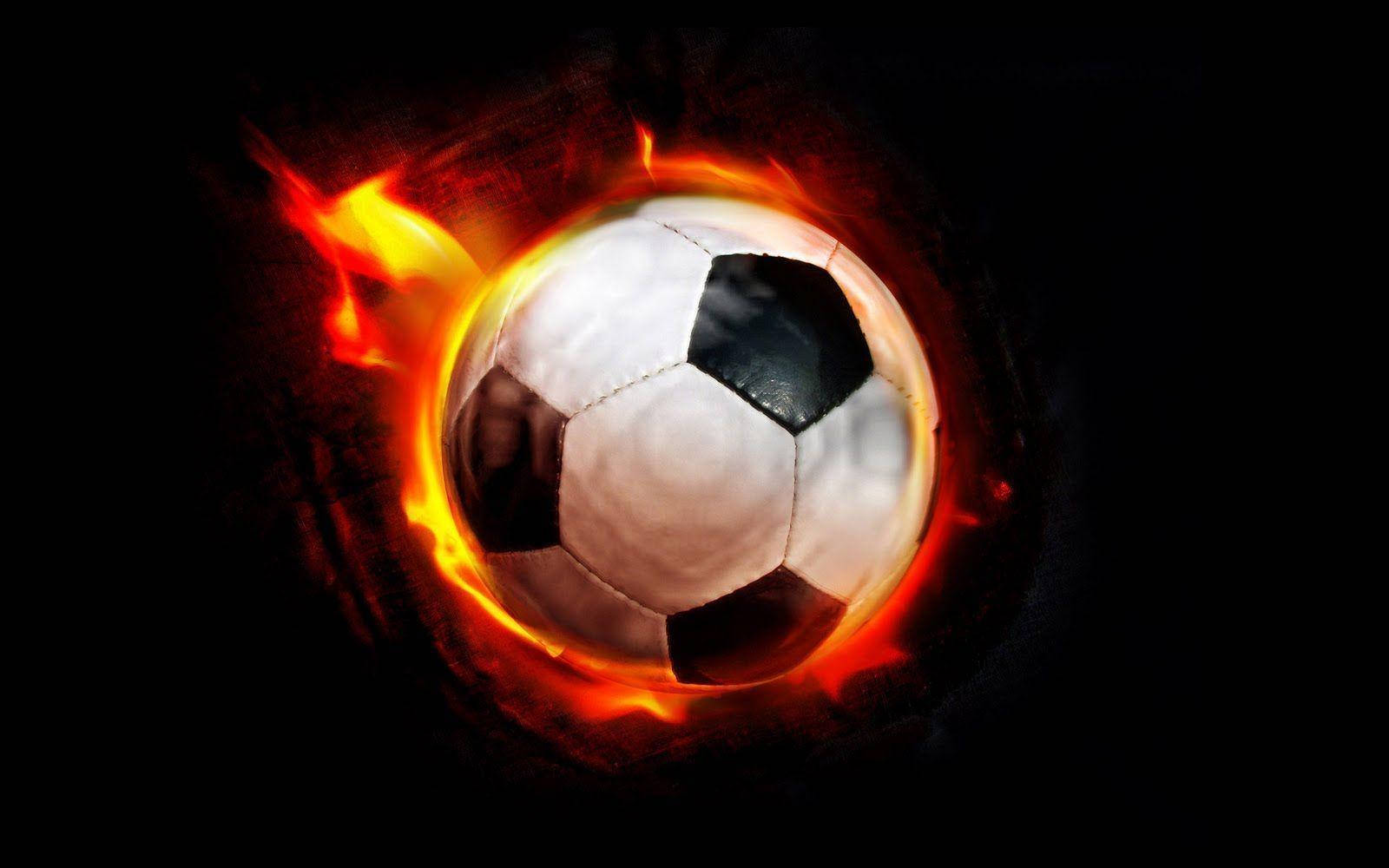 Football On Fire, vibrant orange flames, stark black background, HD Desktop Wallpaper