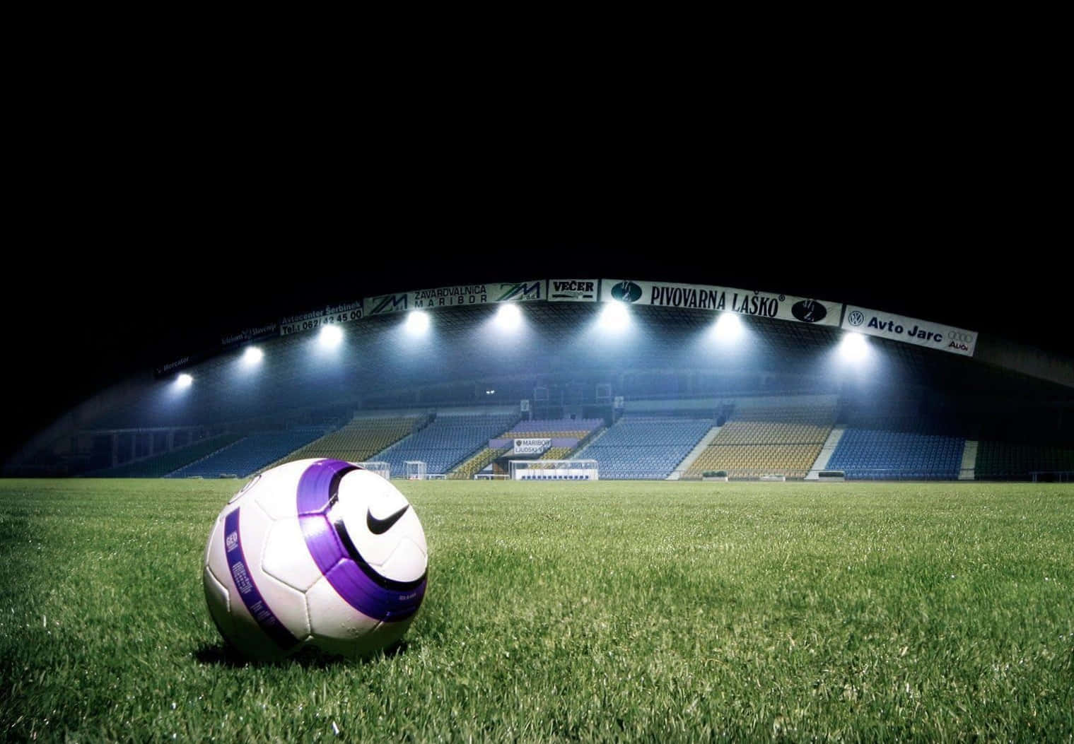 Football Pc, purple and white soccer ball, vibrant green grass, HD Desktop Wallpaper