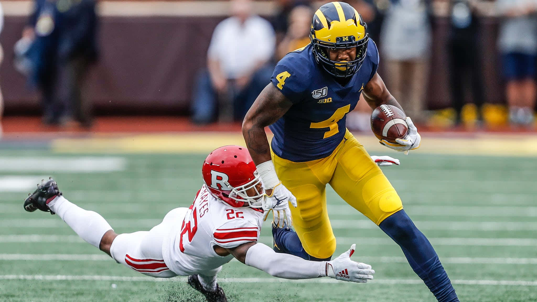 Michigan football player, blue and yellow, Rutgers defender, Full HD Desktop Wallpaper