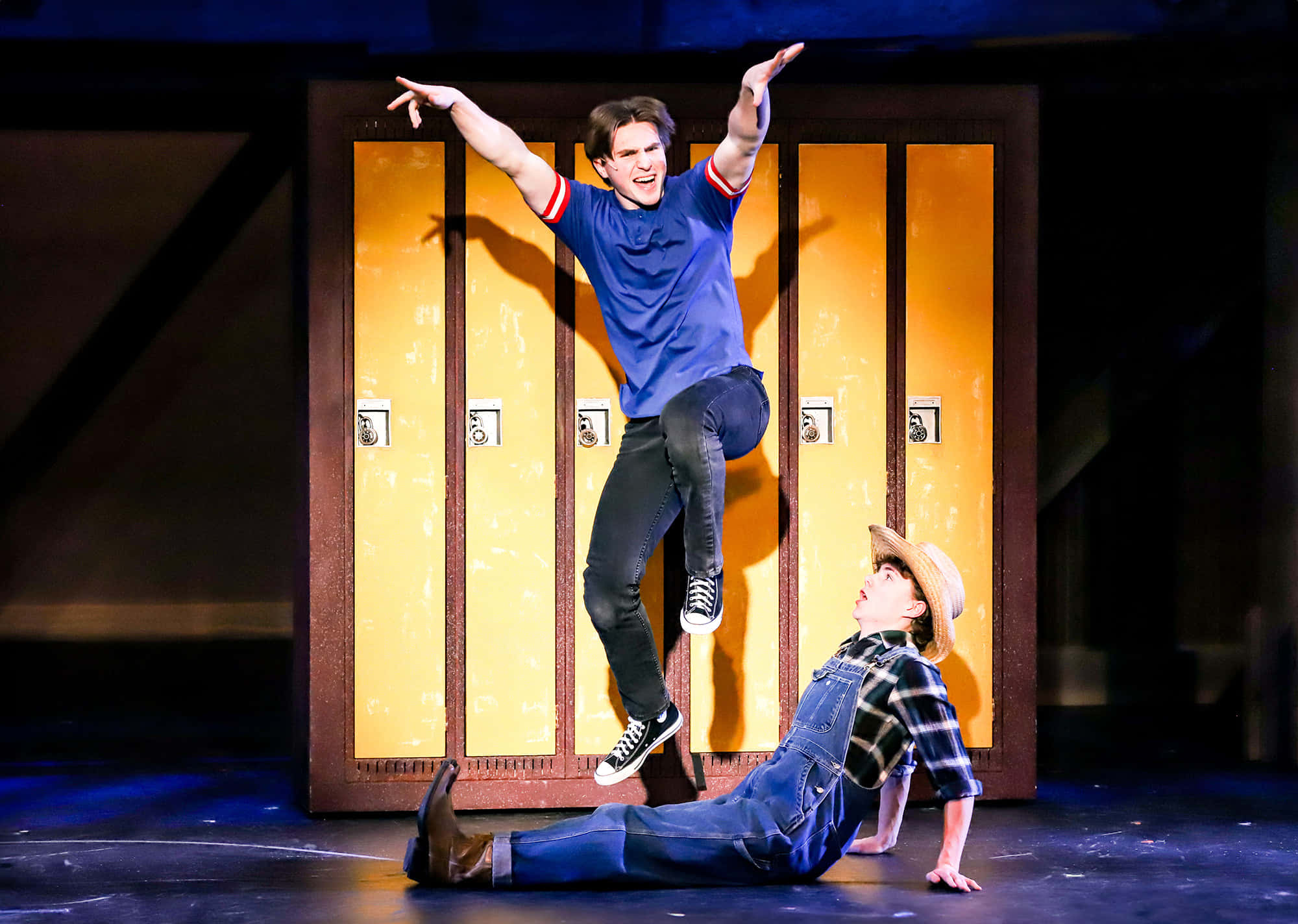 Footloose, stage jump, blue shirt, Full HD Desktop Wallpaper