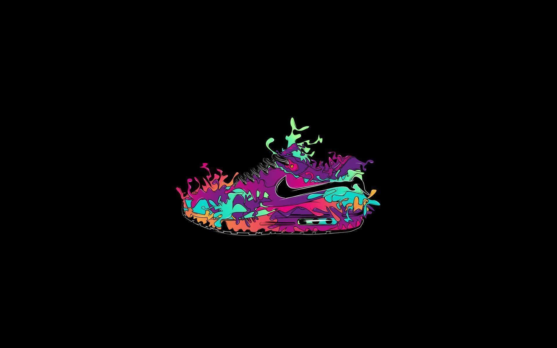 neon sneaker, colorful paint splatters, stark black background, Full HD Desktop Wallpaper