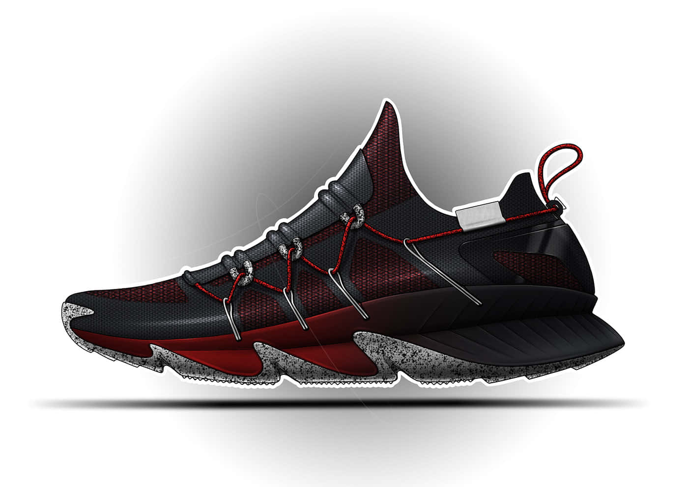 Footwear Design, black and red athletic shoe, textured mesh, HD Desktop Wallpaper