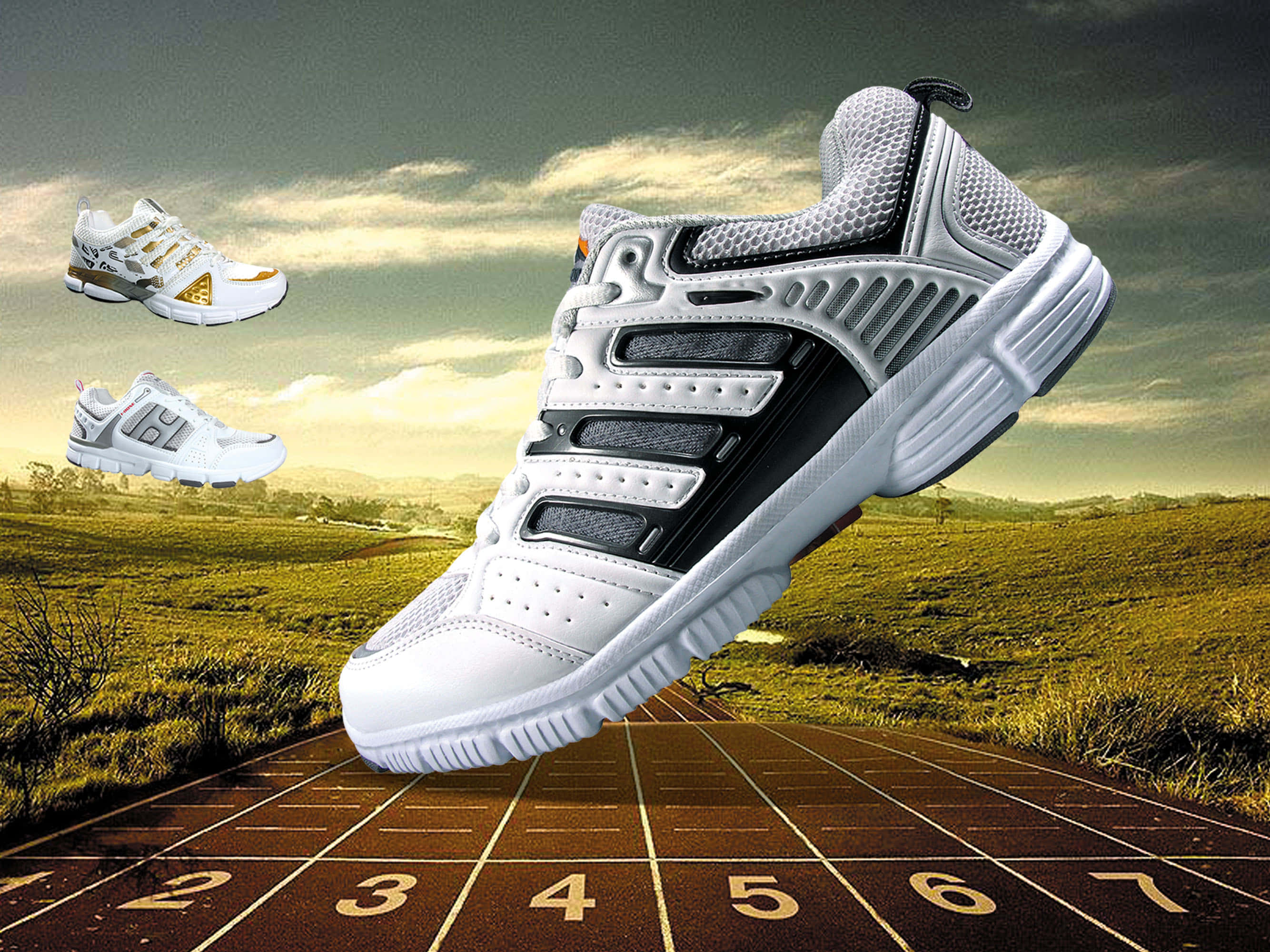 footwear design, athletic shoes, numbered running track, 2K Desktop Wallpaper