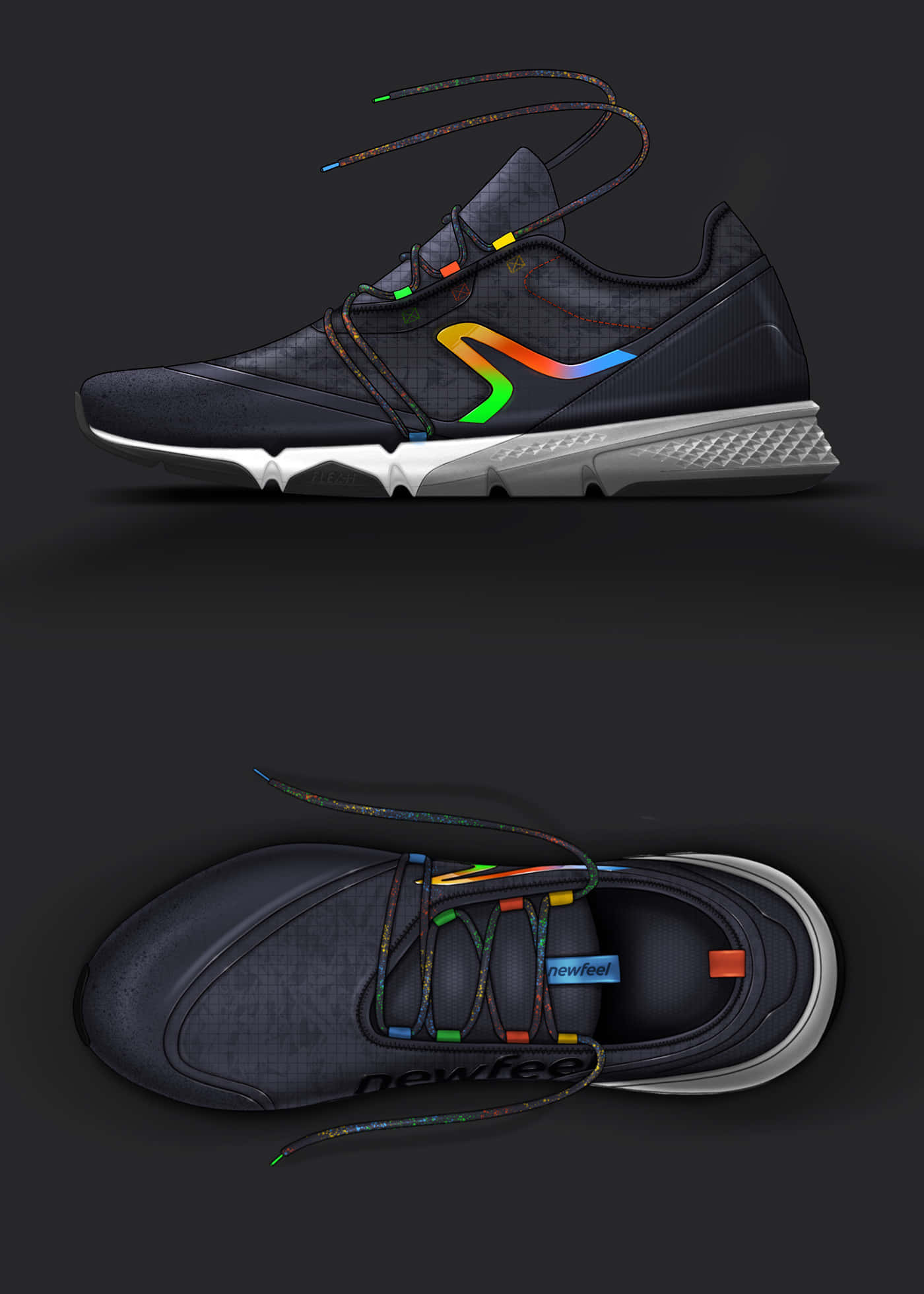 dark sneaker, rainbow swoosh, colorful laces, Full HD Phone Wallpaper