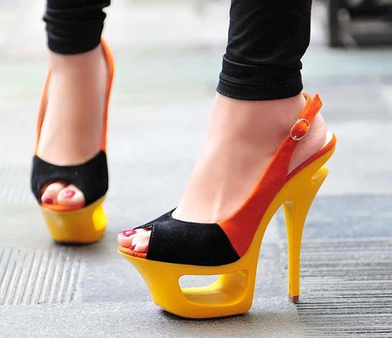 platform heels, yellow, orange, HD Desktop Wallpaper