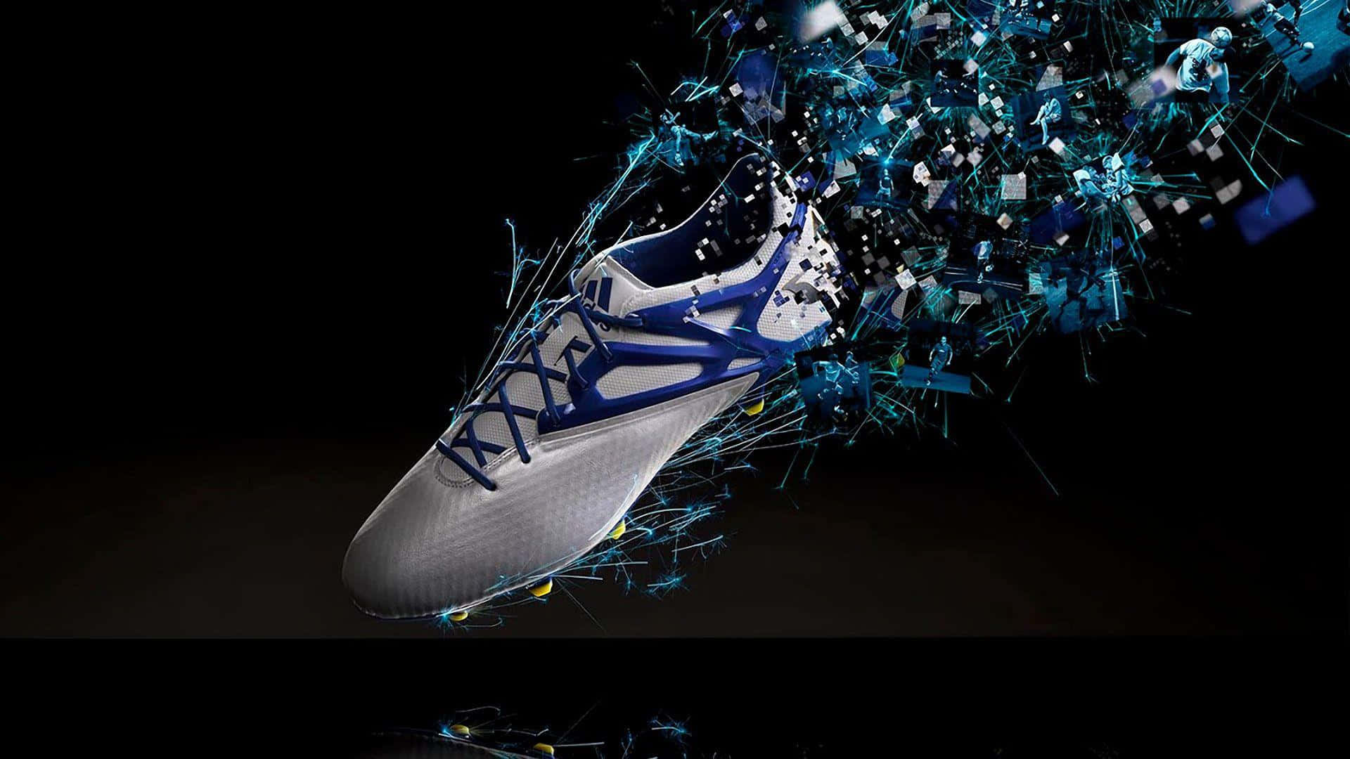 futuristic soccer cleat, blue digital fragments, black background, Full HD Desktop Wallpaper