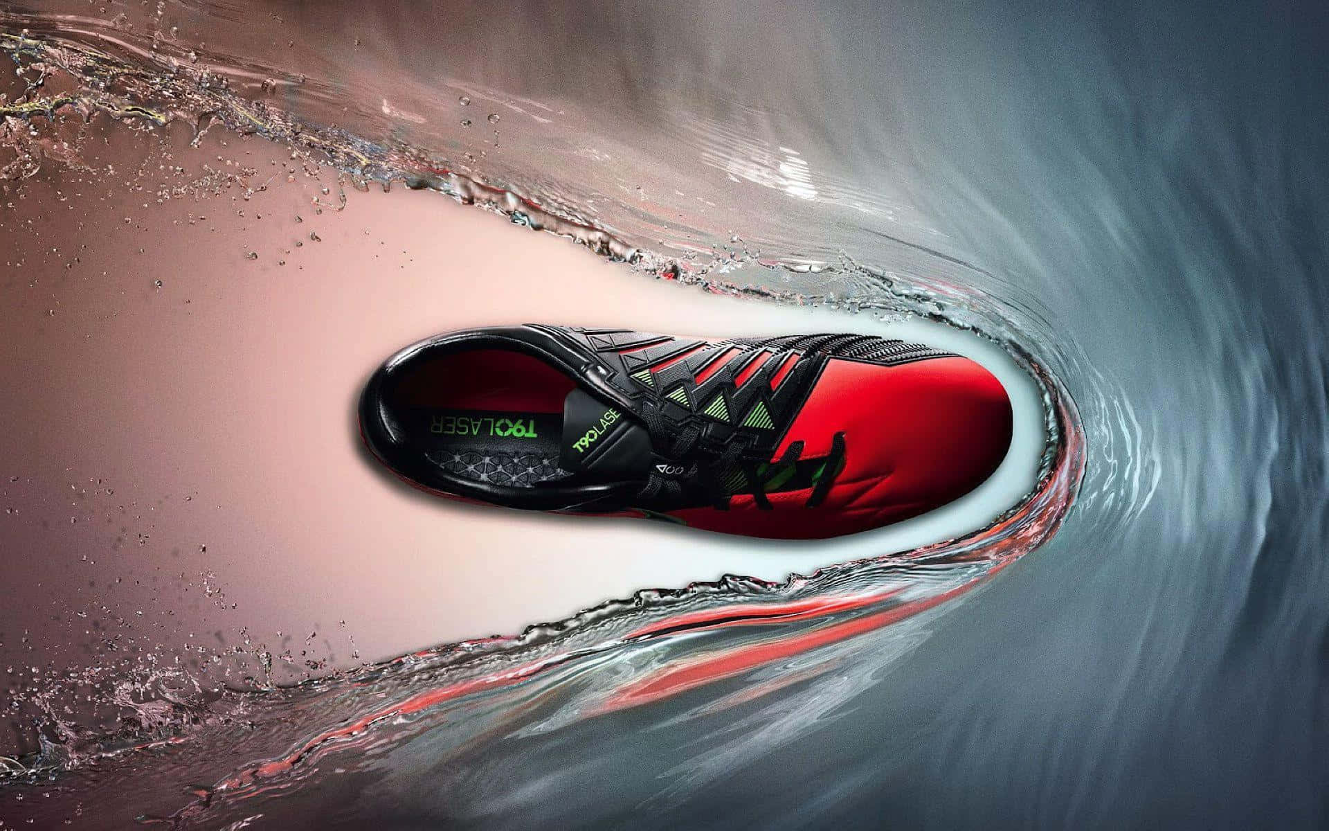 red and black running shoe, water tunnel, splashing droplets, Full HD Desktop Wallpaper