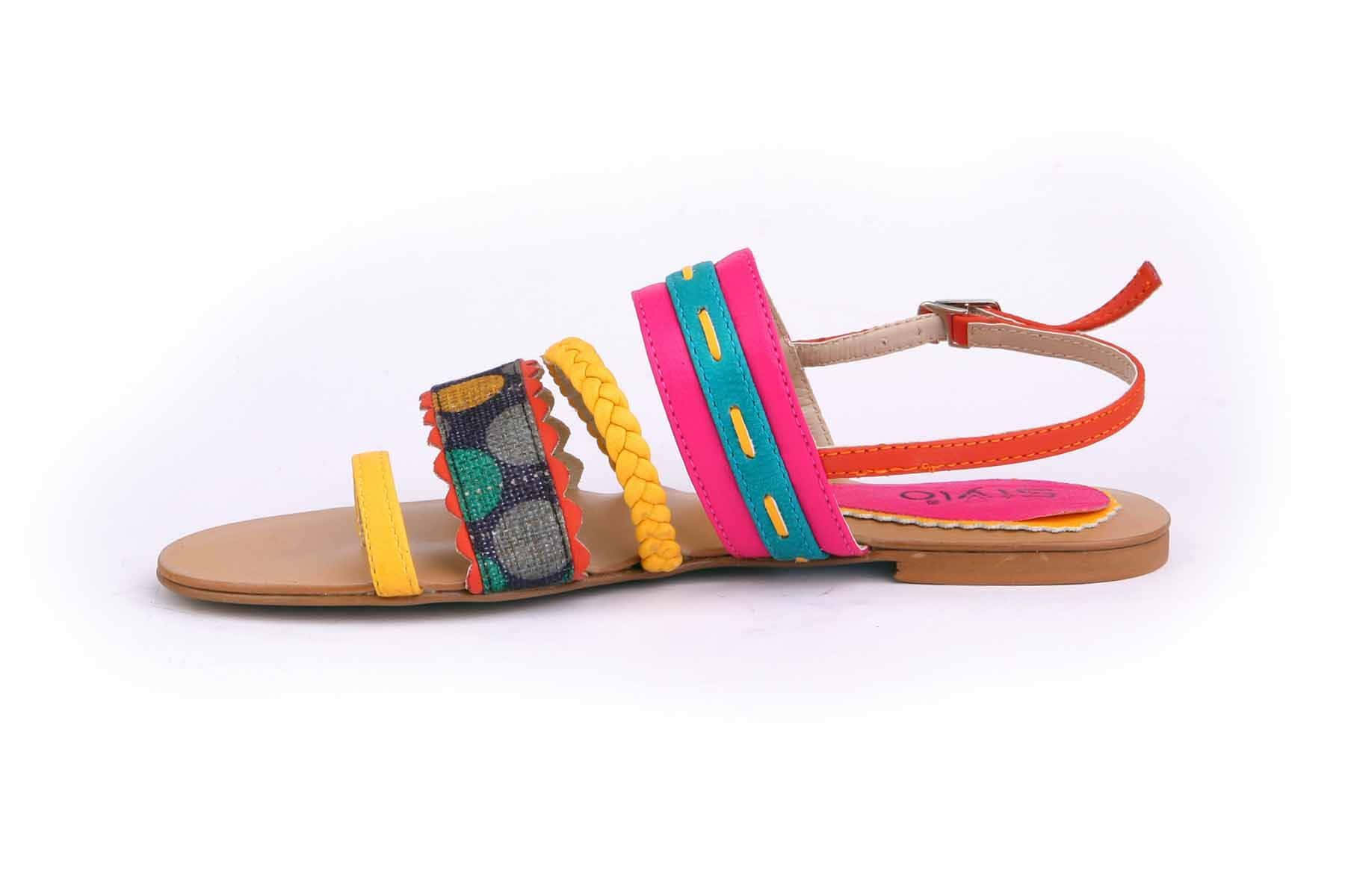 Footwear Design, colorful flat sandal, braided yellow straps, HD Desktop Wallpaper