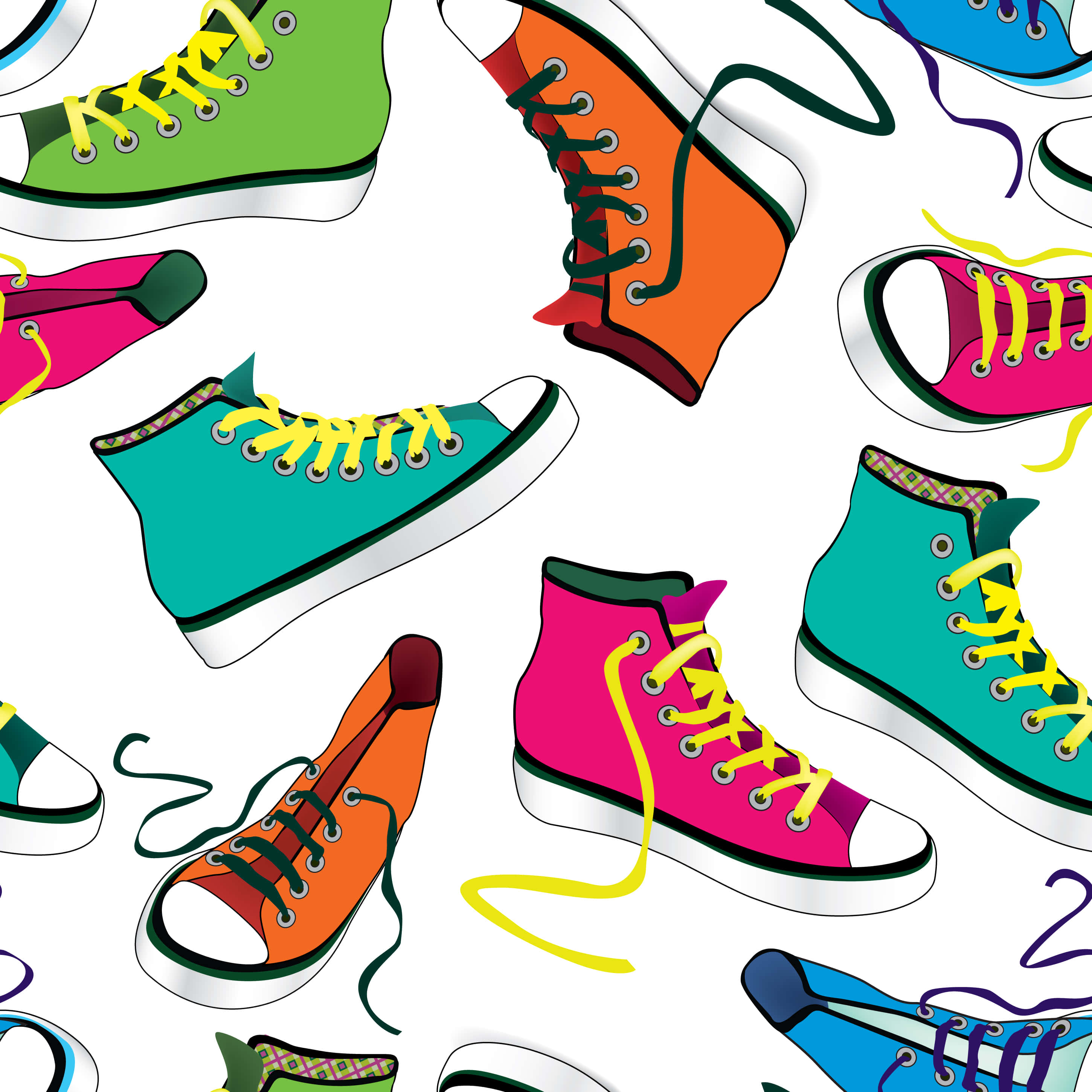 Footwear Design, cartoon sneakers, bold colors, 2K Desktop Wallpaper