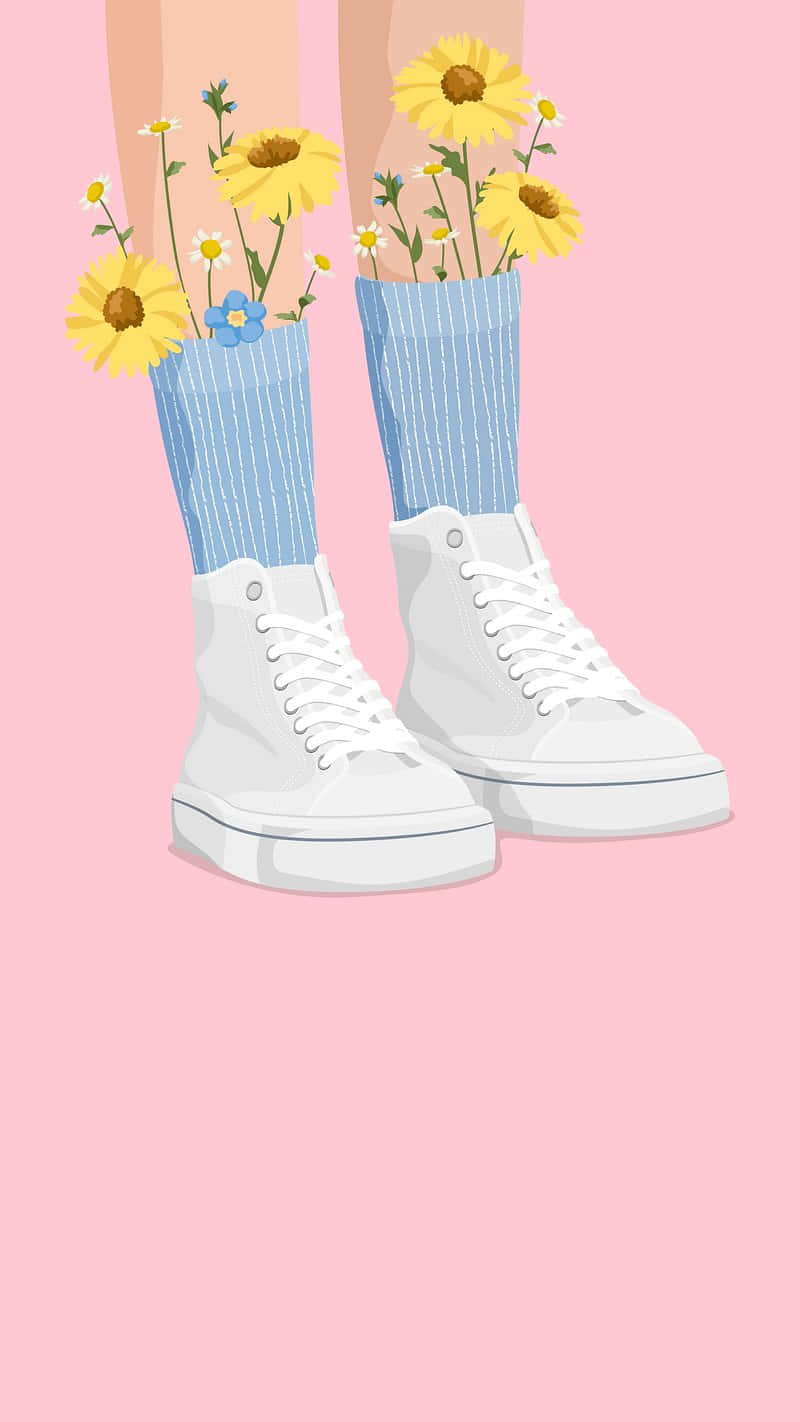 white high-top sneakers, blue striped socks, yellow sunflowers, HD Phone Wallpaper