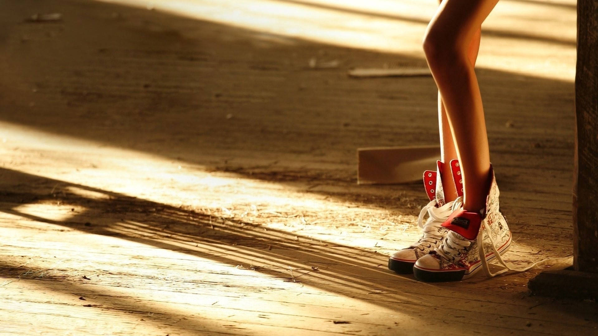 female legs, rubber shoes, wooden floor, Full HD Desktop Wallpaper