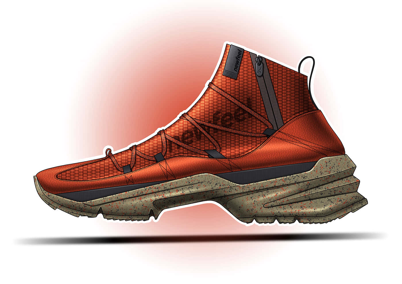 orange high-top sneaker, rugged sole, black accents, HD Desktop Wallpaper