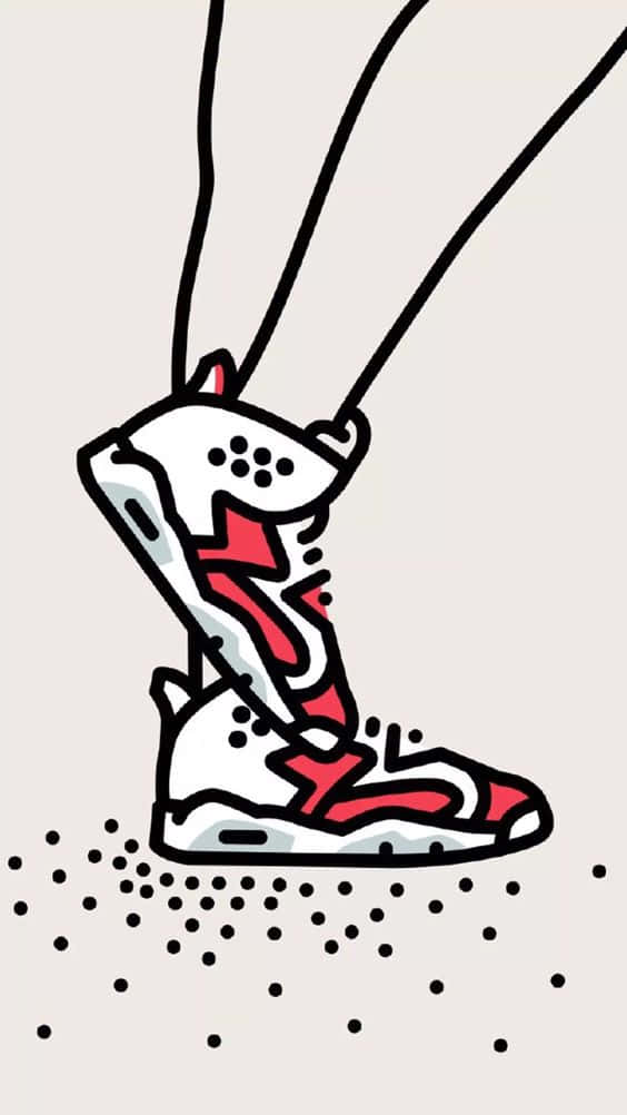 red and white sneakers, black outlines, dotted ground, SD Phone Wallpaper
