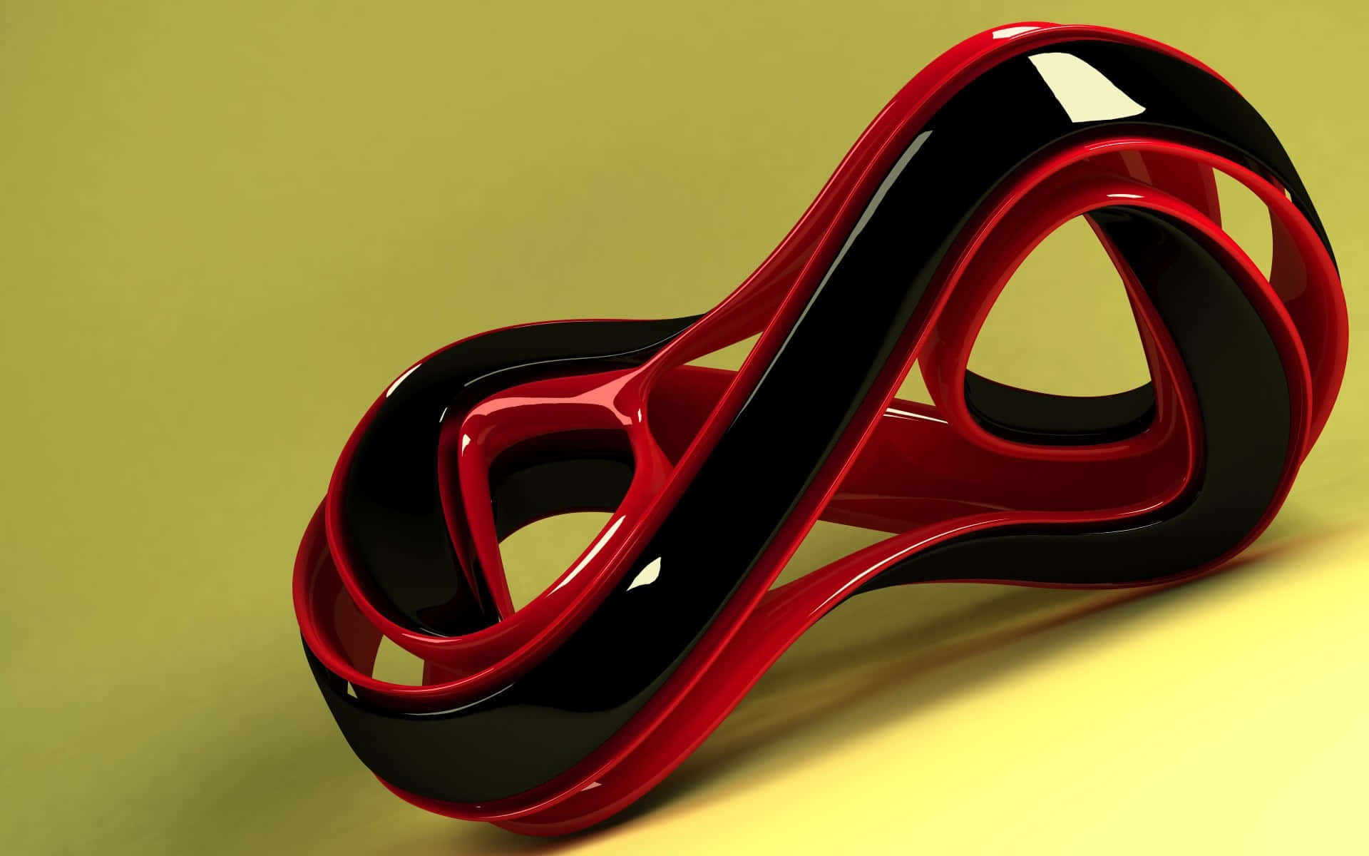 glossy red and black infinity symbol sculpture, warm yellow background, footwear design, Full HD Desktop Wallpaper