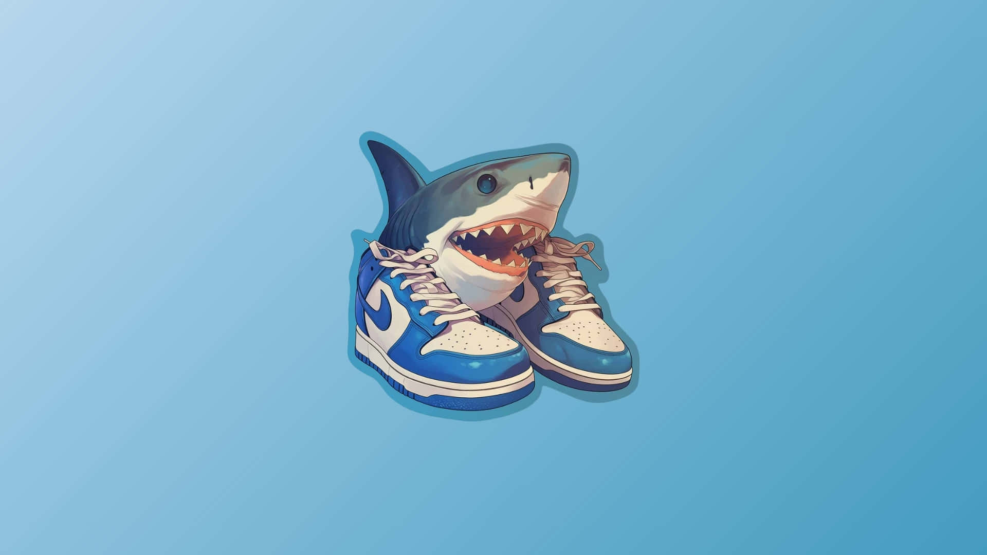 shark sneakers, blue and white sneakers, cartoon shark, Full HD Desktop Wallpaper