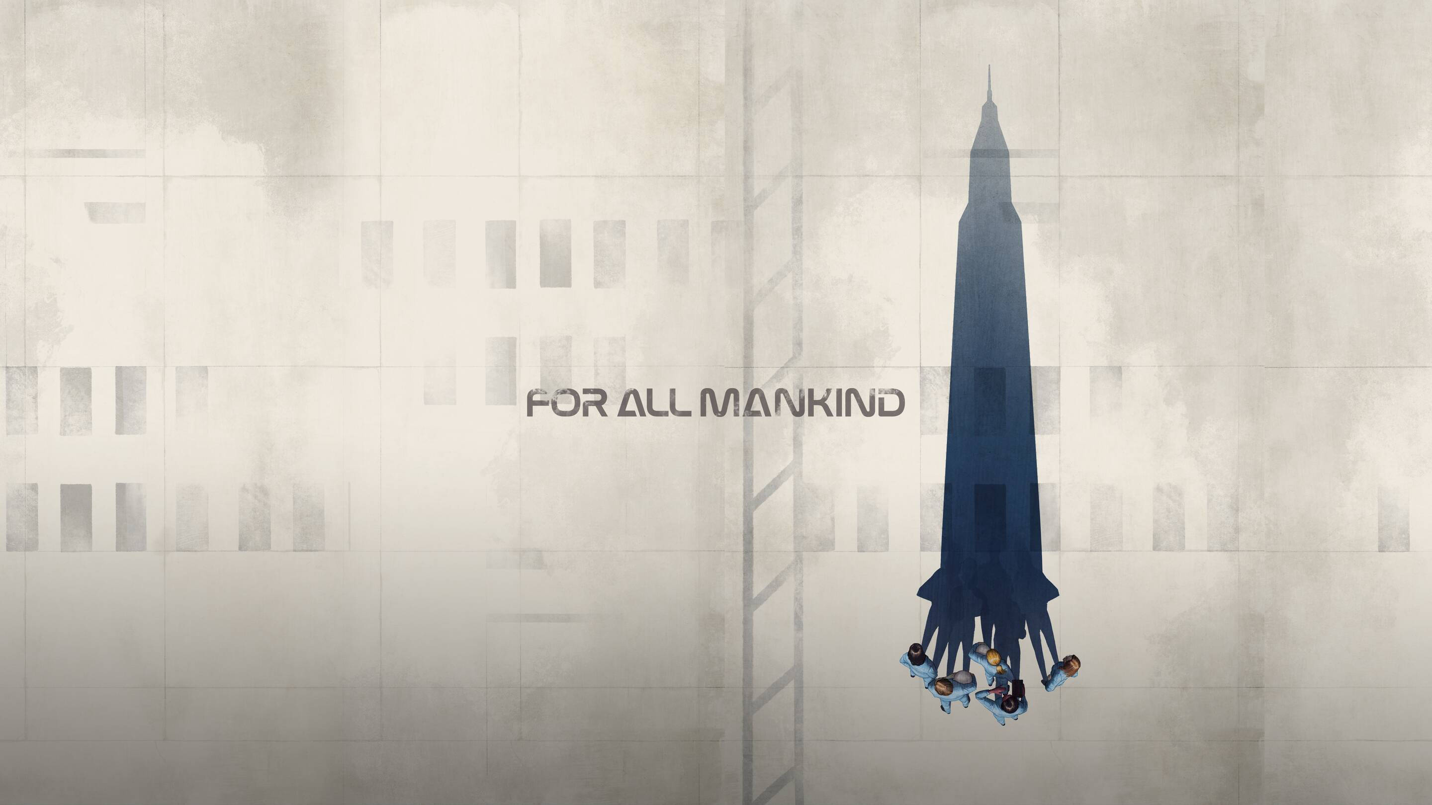 For All Mankind, blue rocket, astronauts, 2K Desktop Wallpaper