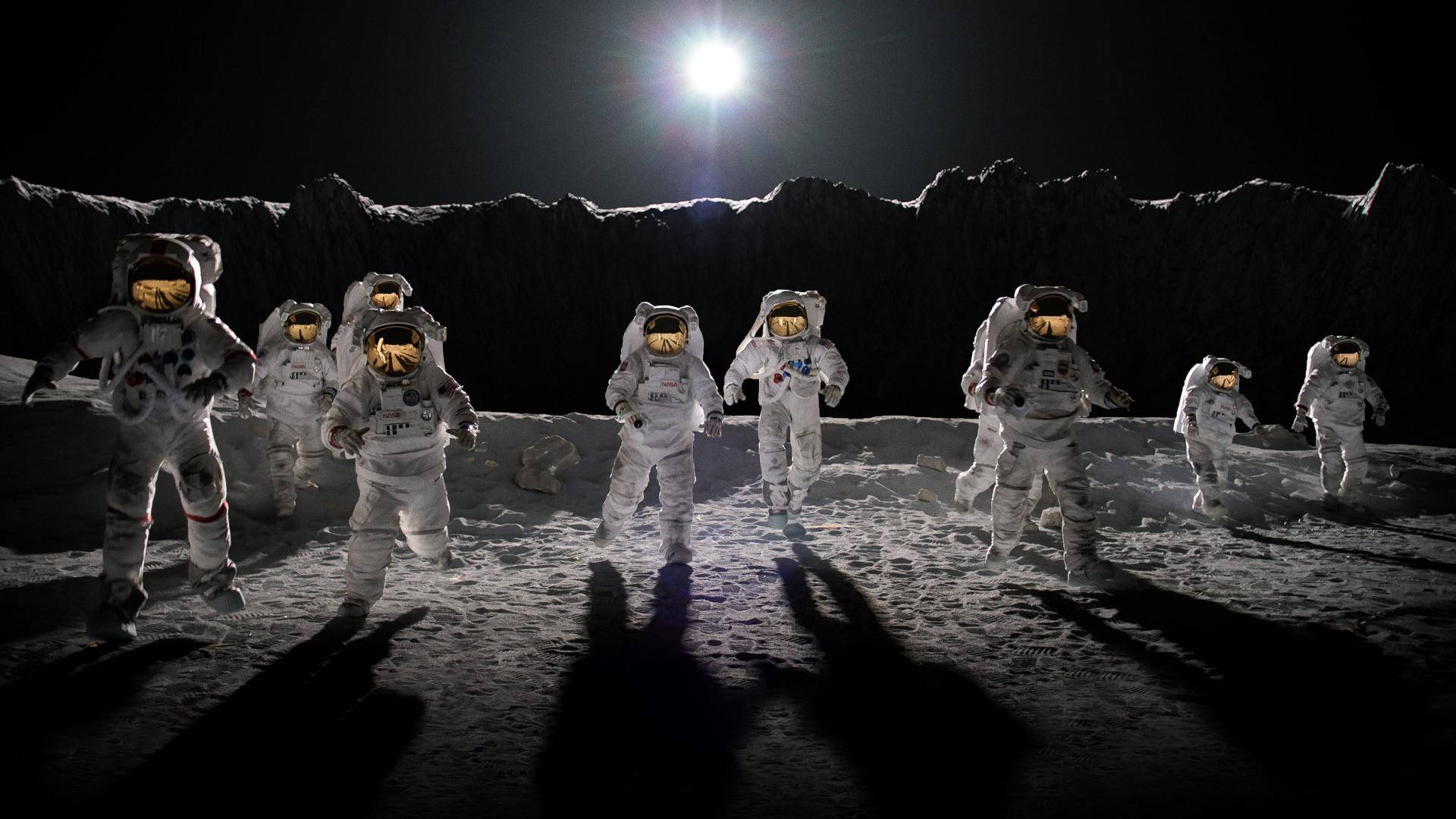 For All Mankind, moonlit lunar surface, bright sun, Full HD Desktop Wallpaper