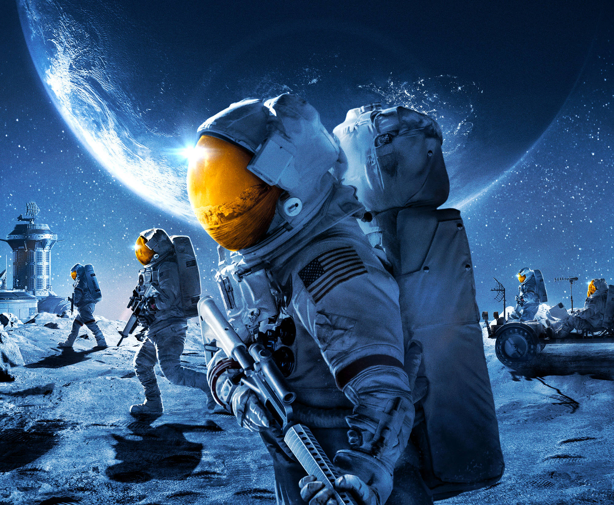 For All Mankind, moonlike surface, giant glowing planet, Full HD Desktop Wallpaper