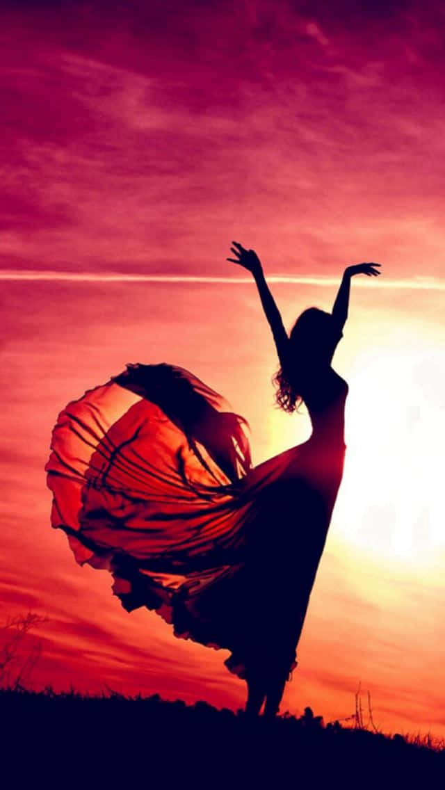 dancing in the sunset, fiery sunset sky, golden light, SD Phone Wallpaper