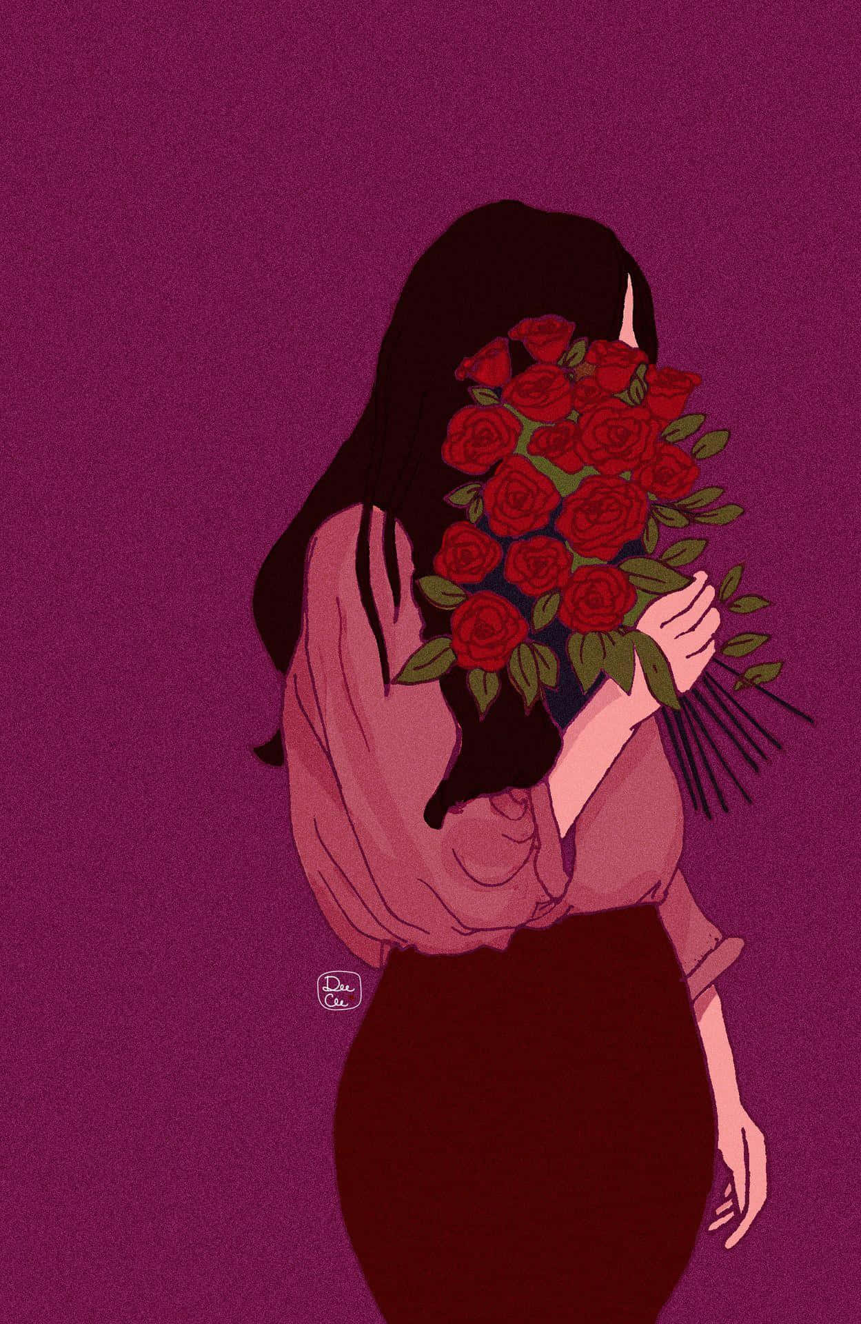 red roses, vibrant bouquet, long dark hair, Full HD Phone Wallpaper