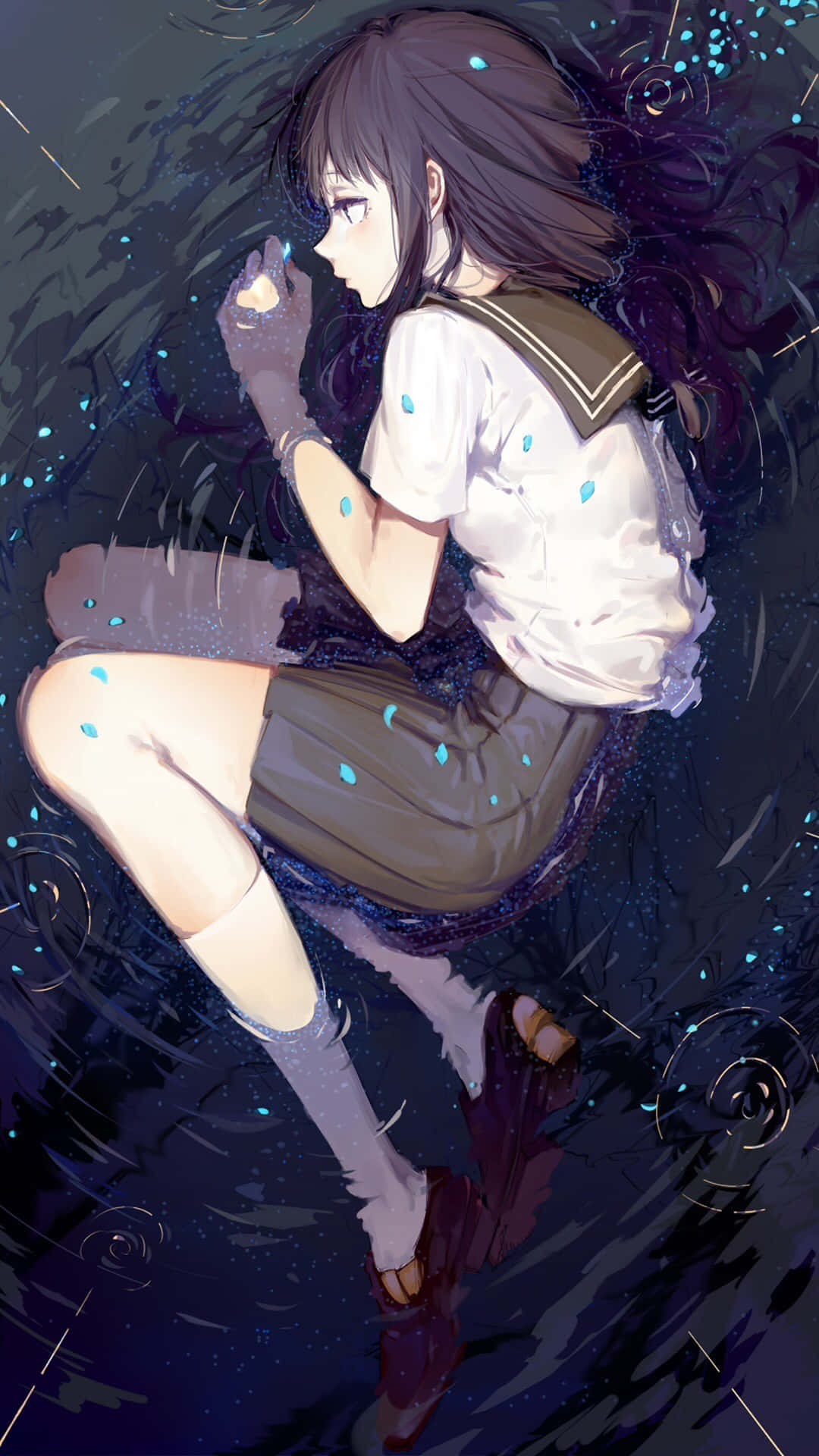 school uniform, glowing orb, swirling blue particles, Full HD Phone Wallpaper