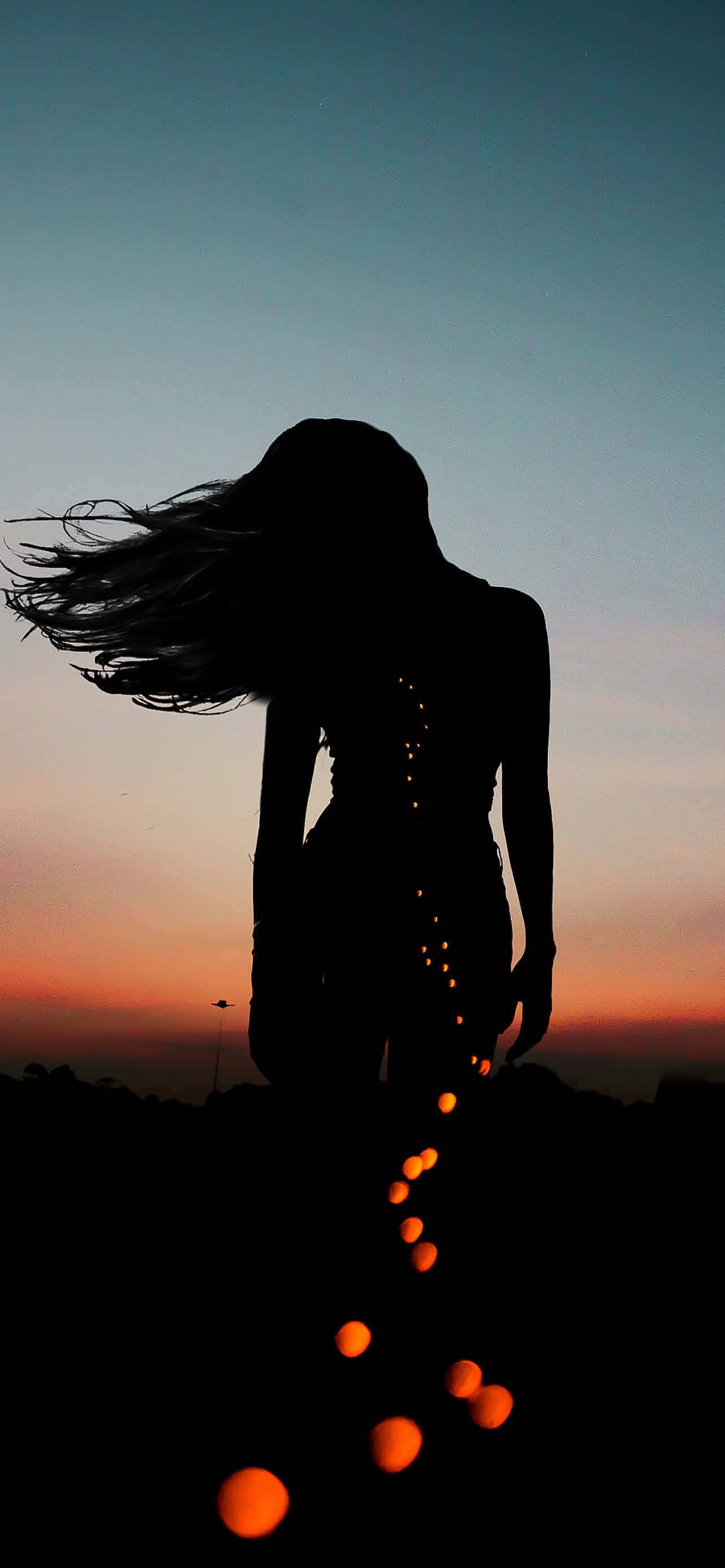 silhouette, woman, flowing hair, 2K Phone Wallpaper