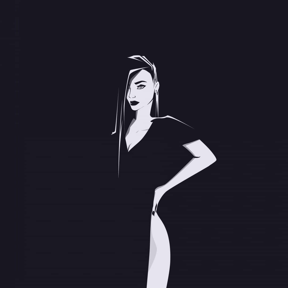 black and white, white silhouette, woman in a dress, SD Desktop Wallpaper