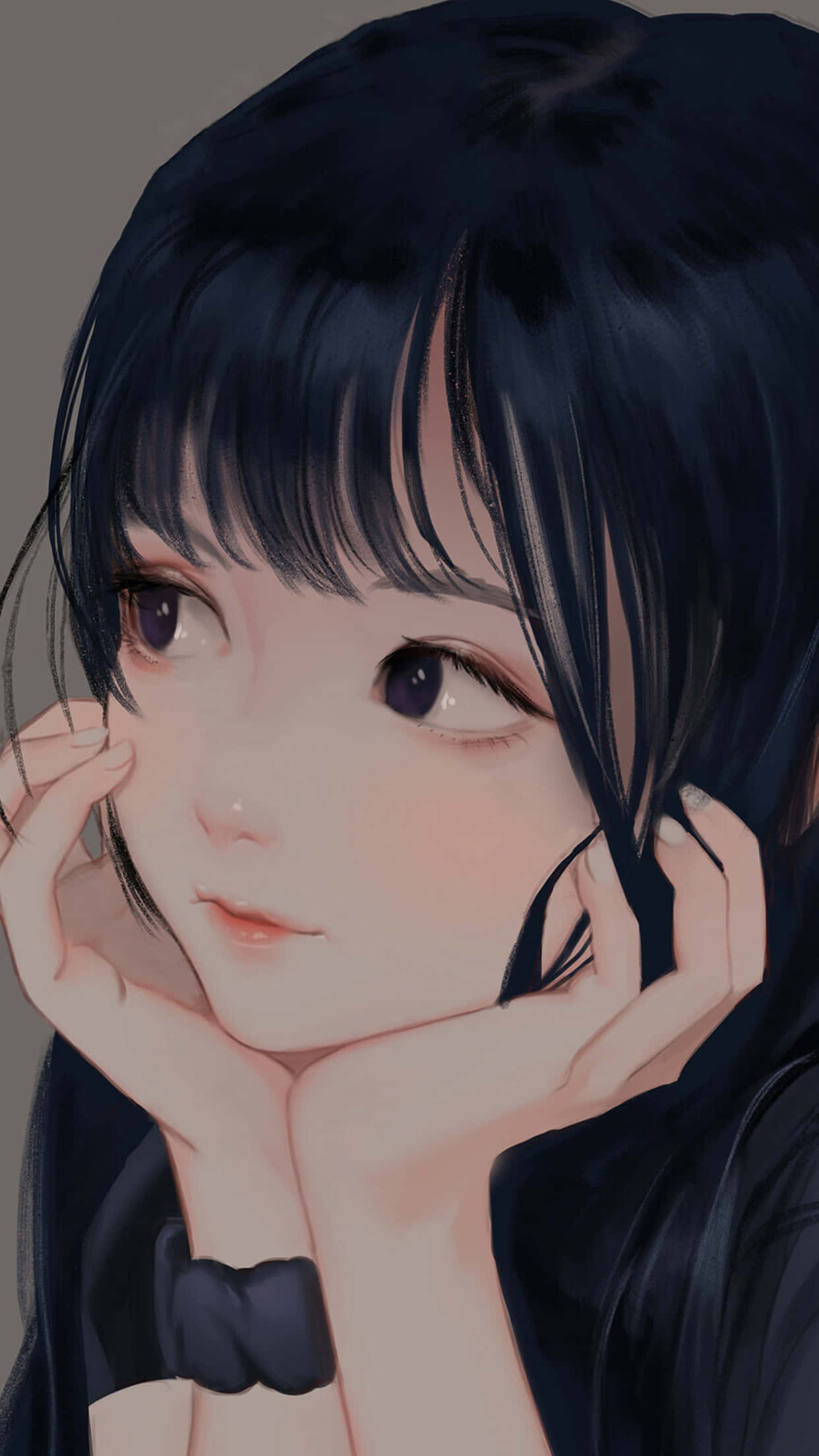 anime girl, short bangs, dark hair, Full HD Phone Wallpaper