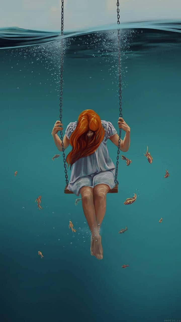 red hair, swing, water, HD Phone Wallpaper